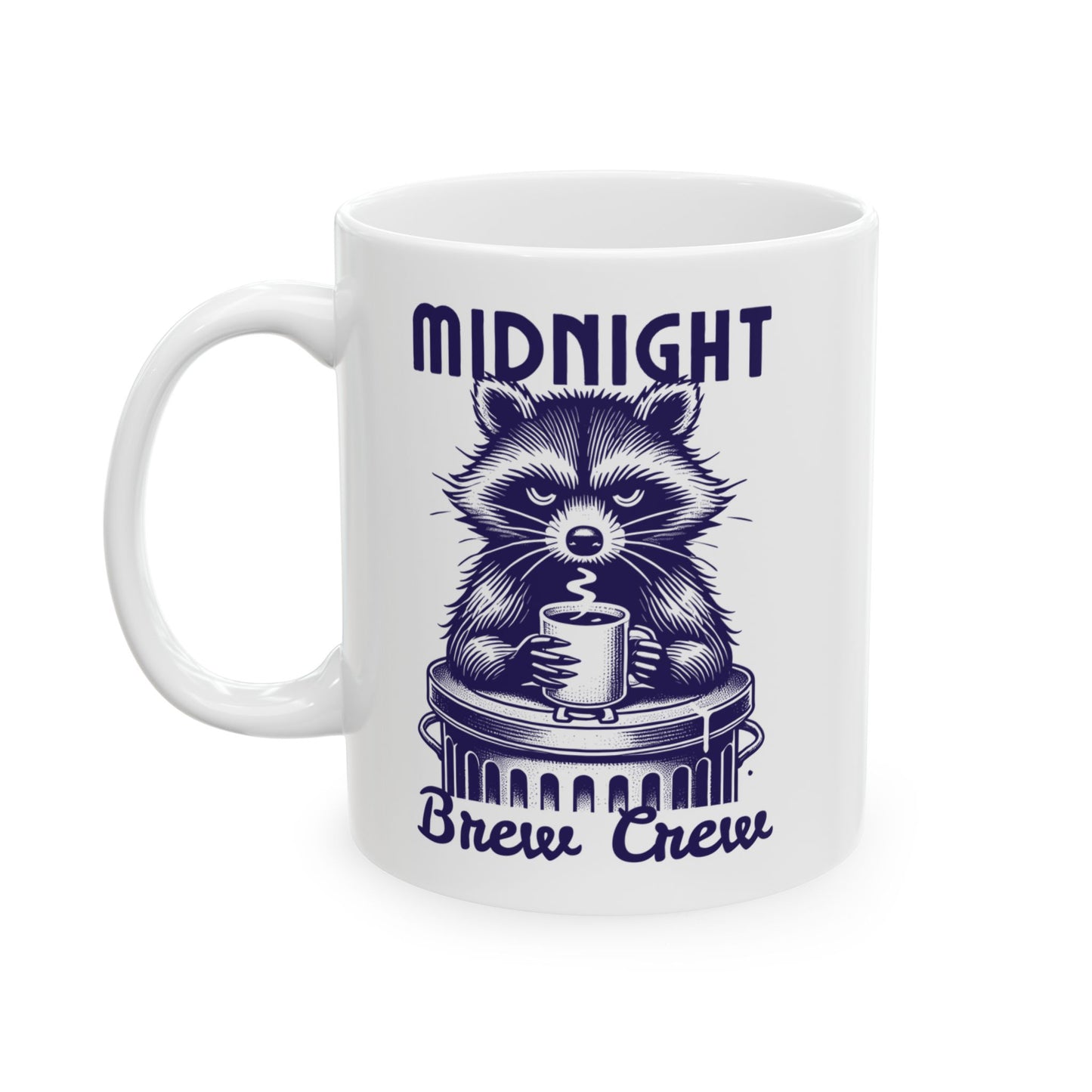Midnight Brew Ceramic Mug | Coffee Lover Gift | 11oz & 15oz | Funny Mug for Tea Enthusiasts, Raccoon Coffee Mug