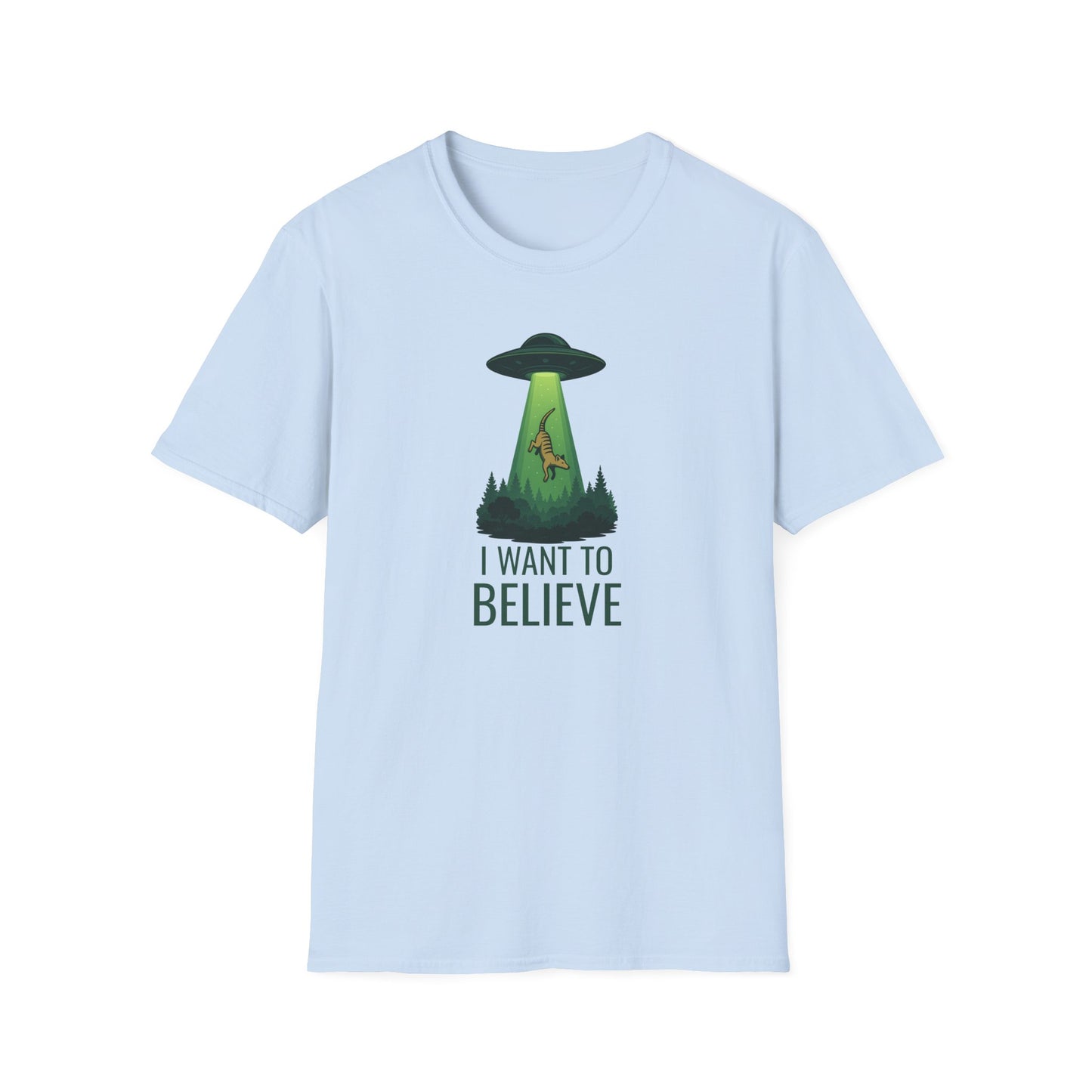Thylacine UFO T-Shirt, I Want To Believe Shirt, Tasmanian Tiger Tee, Cryptid Alien Shirt, Australian Paranormal T-Shirt