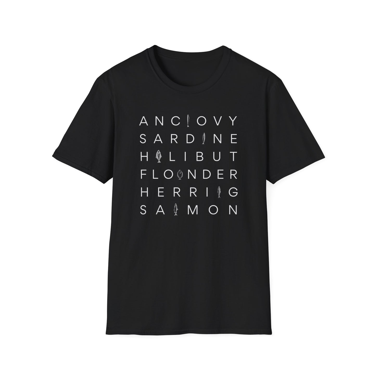 Fish T-Shirt, Anchovy Sardine Halibut Flounder Herring Salmon Shirt, Seafood Lover Tee, Fishing Gift, Ocean Animal Graphic Shirt