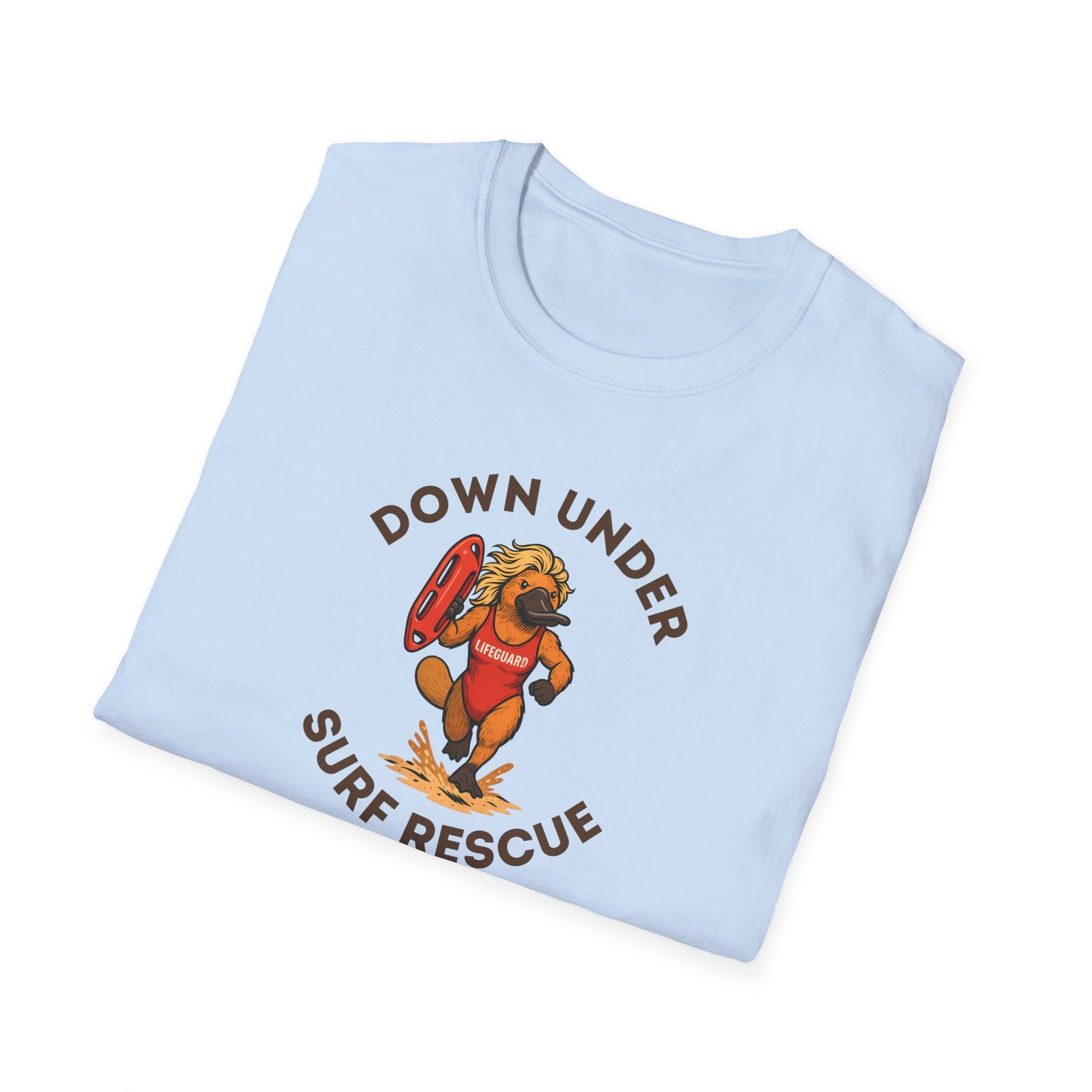 Down Under Surf Rescue T-Shirt, Platypus Lifeguard Tee, Australian Beach Shirt, Aussie Surf Tee, Platypus Graphic T-Shirt, Coastal Australia Shirt, Funny Aussie Tee