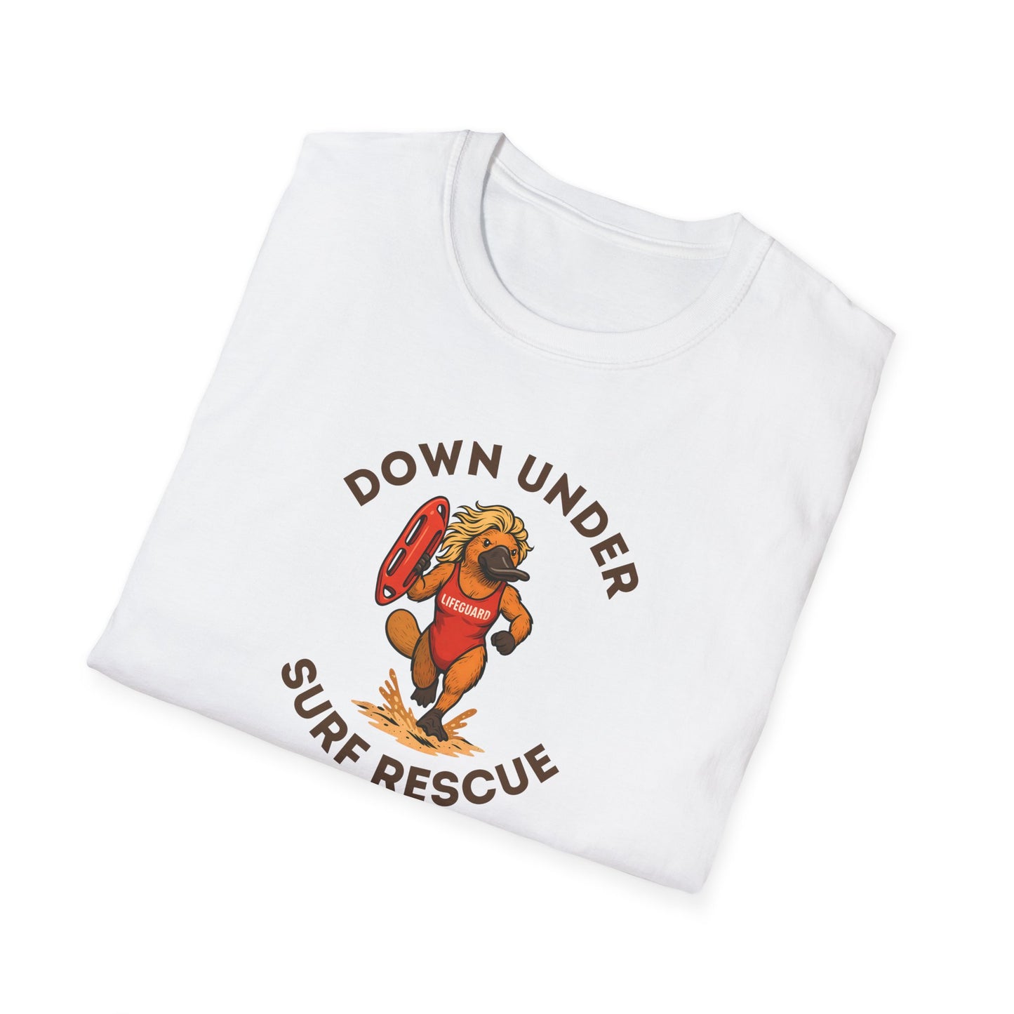 Down Under Surf Rescue T-Shirt, Platypus Lifeguard Tee, Australian Beach Shirt, Aussie Surf Tee, Platypus Graphic T-Shirt, Coastal Australia Shirt, Funny Aussie Tee