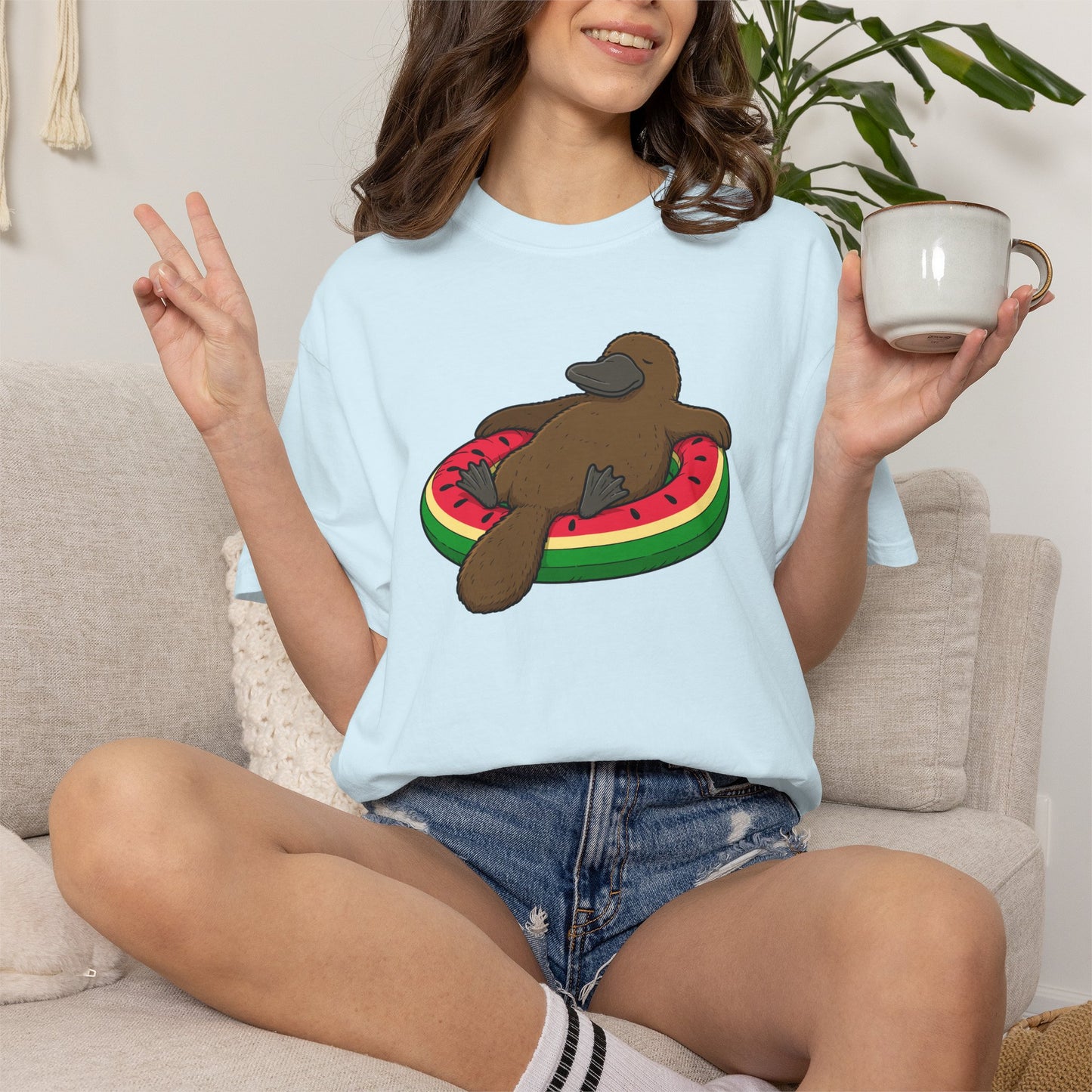 Platypus Pool Float Shirt, Comfort Colors Platypus Tee, Funny Australian Animal T Shirt, Summer Wildlife Shirt, Monotreme Gift