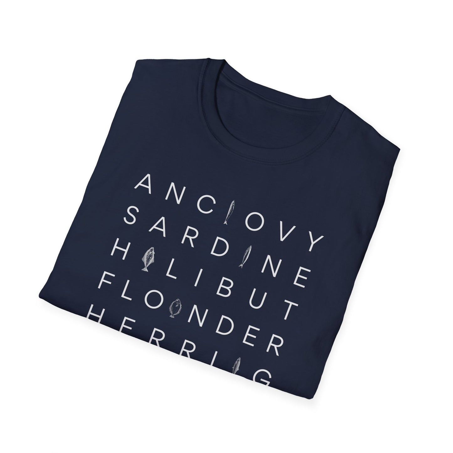 Fish T-Shirt, Anchovy Sardine Halibut Flounder Herring Salmon Shirt, Seafood Lover Tee, Fishing Gift, Ocean Animal Graphic Shirt