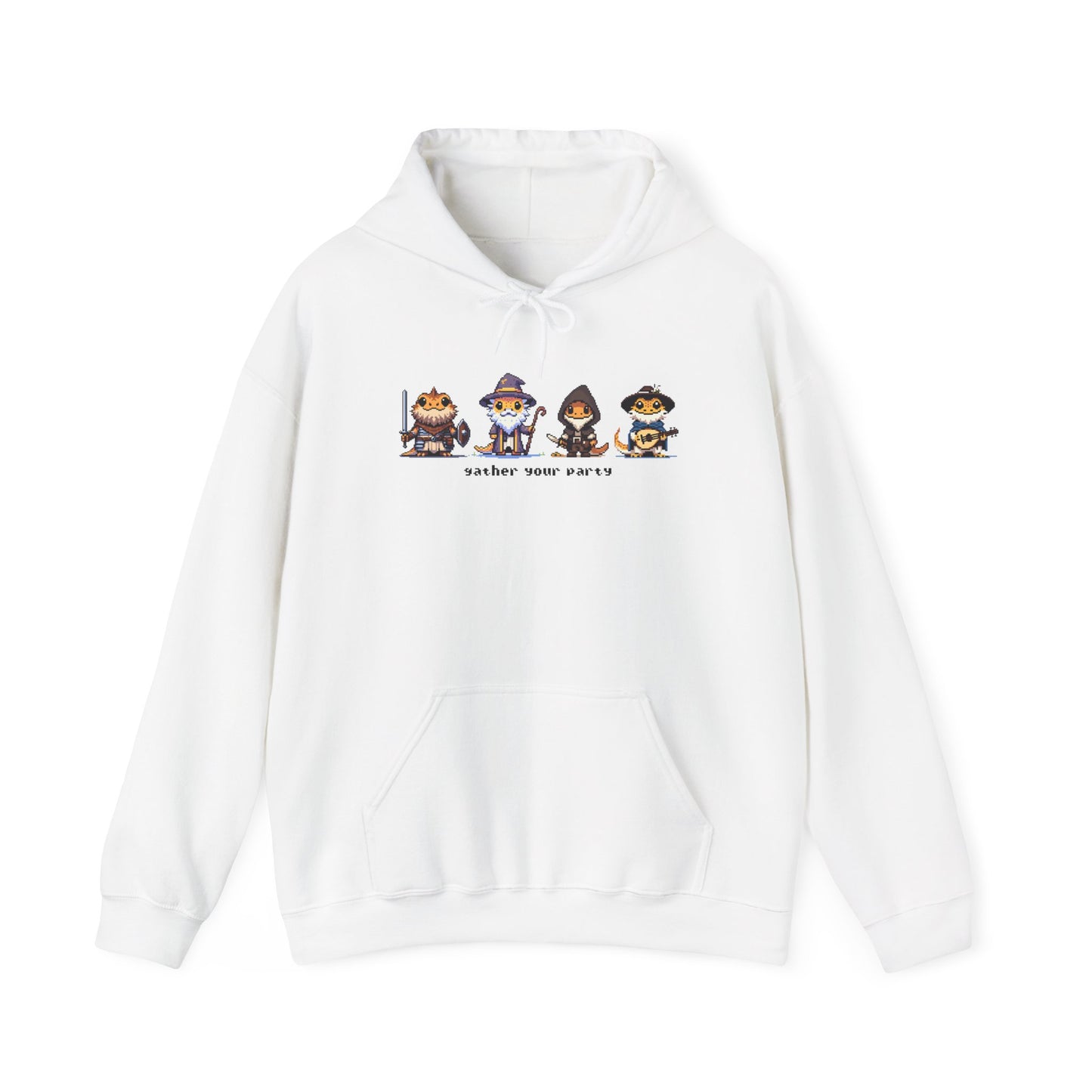 Bearded Dragon Hoodie, Gather Your Party Hoodie, Reptile DnD Hoodie, Pixel Art Hoodie, Fantasy Gamer Sweatshirt, Bearded Dragon Gift, RPG Hoodie