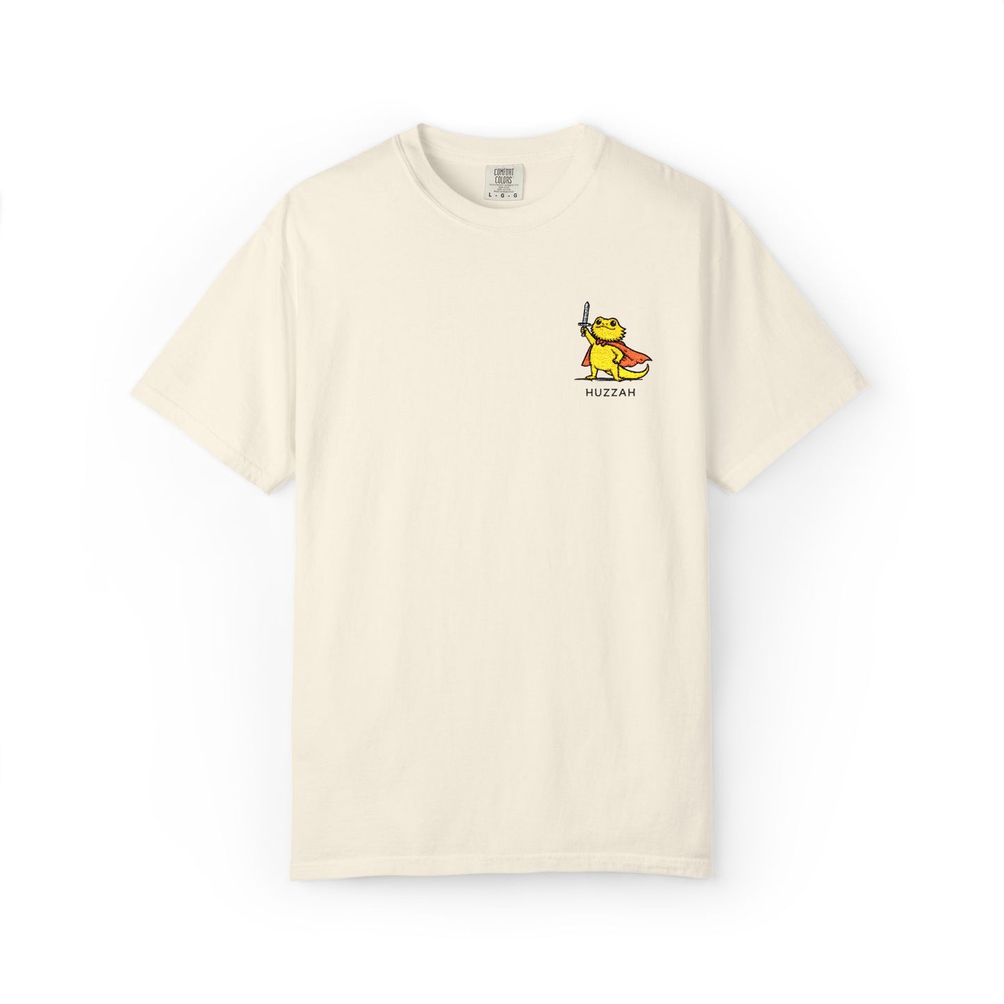 Bearded Dragon Huzzah Embroidered Comfort Colors T-Shirt, Funny Bearded Dragon Shirt, Reptile Lover Gift, Cute Lizard Embroidery Tee