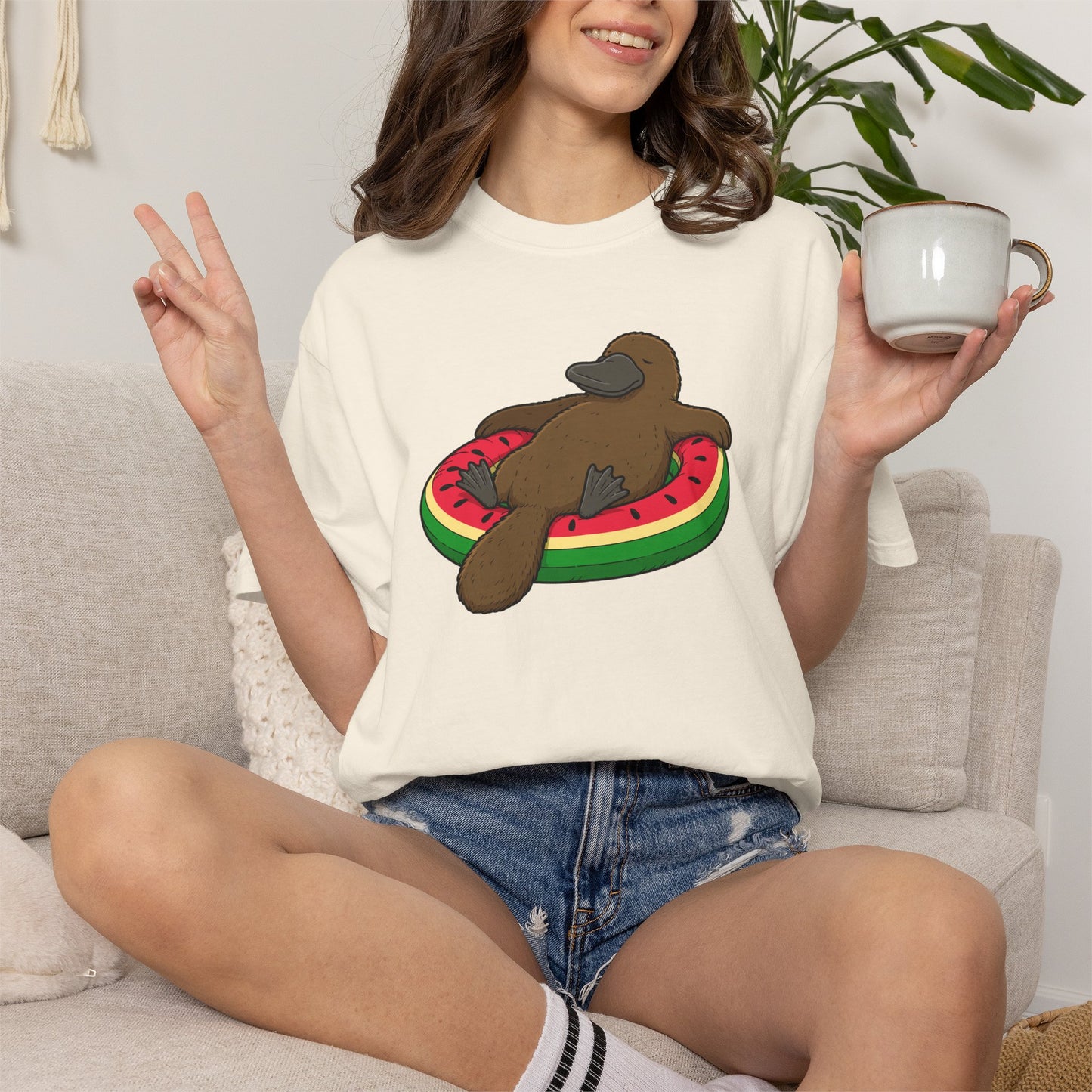 Platypus Pool Float Shirt, Comfort Colors Platypus Tee, Funny Australian Animal T Shirt, Summer Wildlife Shirt, Monotreme Gift