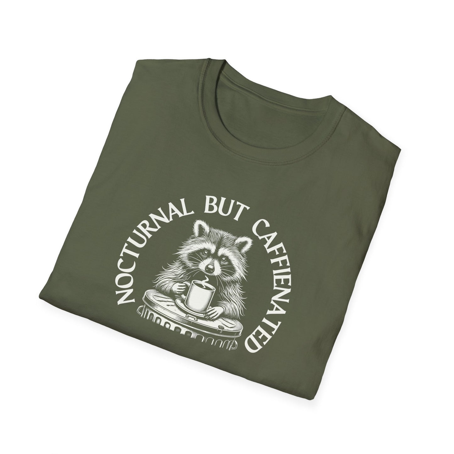 Nocturnal But Caffeinated Raccoon T-Shirt, Coffee Animal Shirt, Trash Panda Tee, Raccoon Lover Gift, Caffeine Shirt, Night Owl Tee