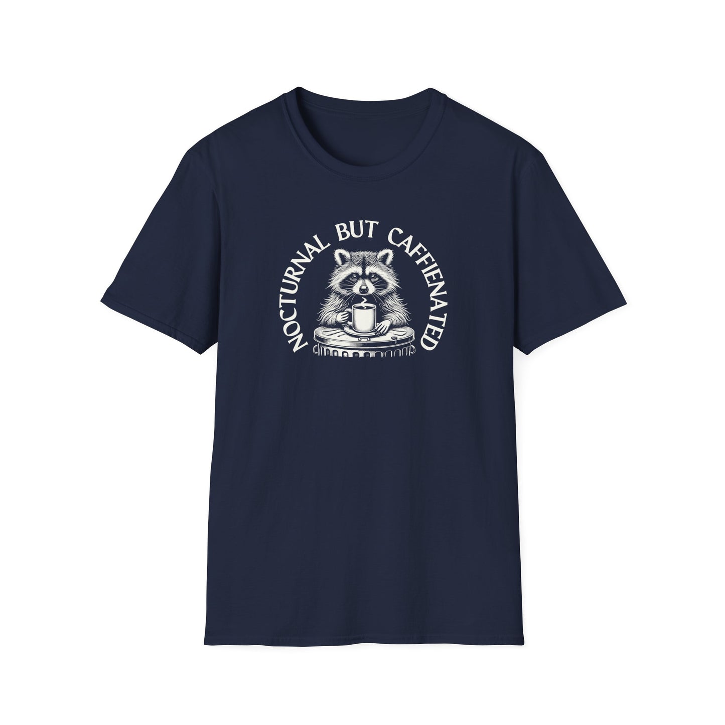 Nocturnal But Caffeinated Raccoon T-Shirt, Coffee Animal Shirt, Trash Panda Tee, Raccoon Lover Gift, Caffeine Shirt, Night Owl Tee