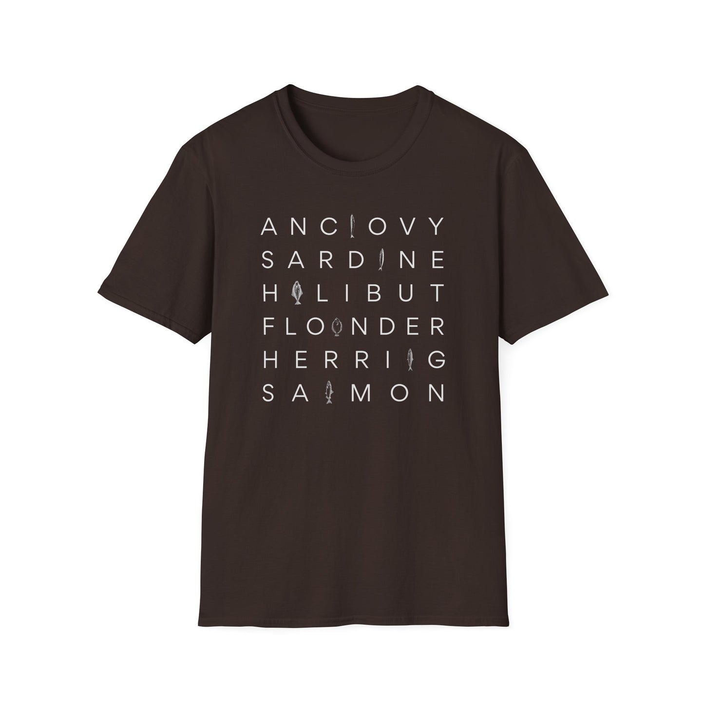Fish T-Shirt, Anchovy Sardine Halibut Flounder Herring Salmon Shirt, Seafood Lover Tee, Fishing Gift, Ocean Animal Graphic Shirt