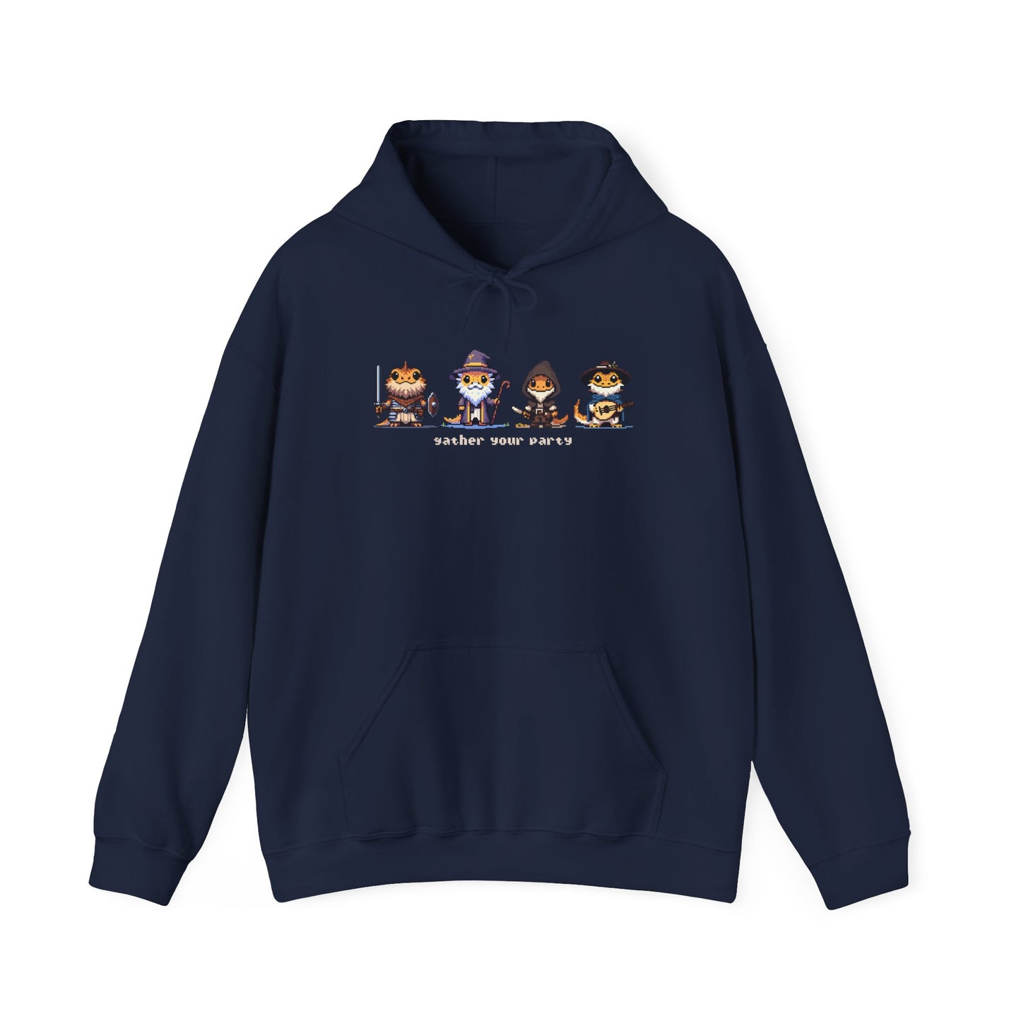 Bearded Dragon Hoodie, Gather Your Party Hoodie, Reptile DnD Hoodie, Pixel Art Hoodie, Fantasy Gamer Sweatshirt, Bearded Dragon Gift, RPG Hoodie