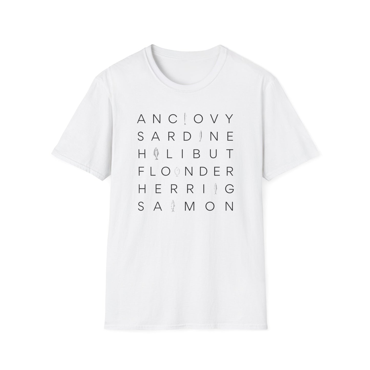 Fish T-Shirt, Anchovy Sardine Halibut Flounder Herring Salmon Shirt, Seafood Lover Tee, Fishing Gift, Ocean Animal Graphic Shirt