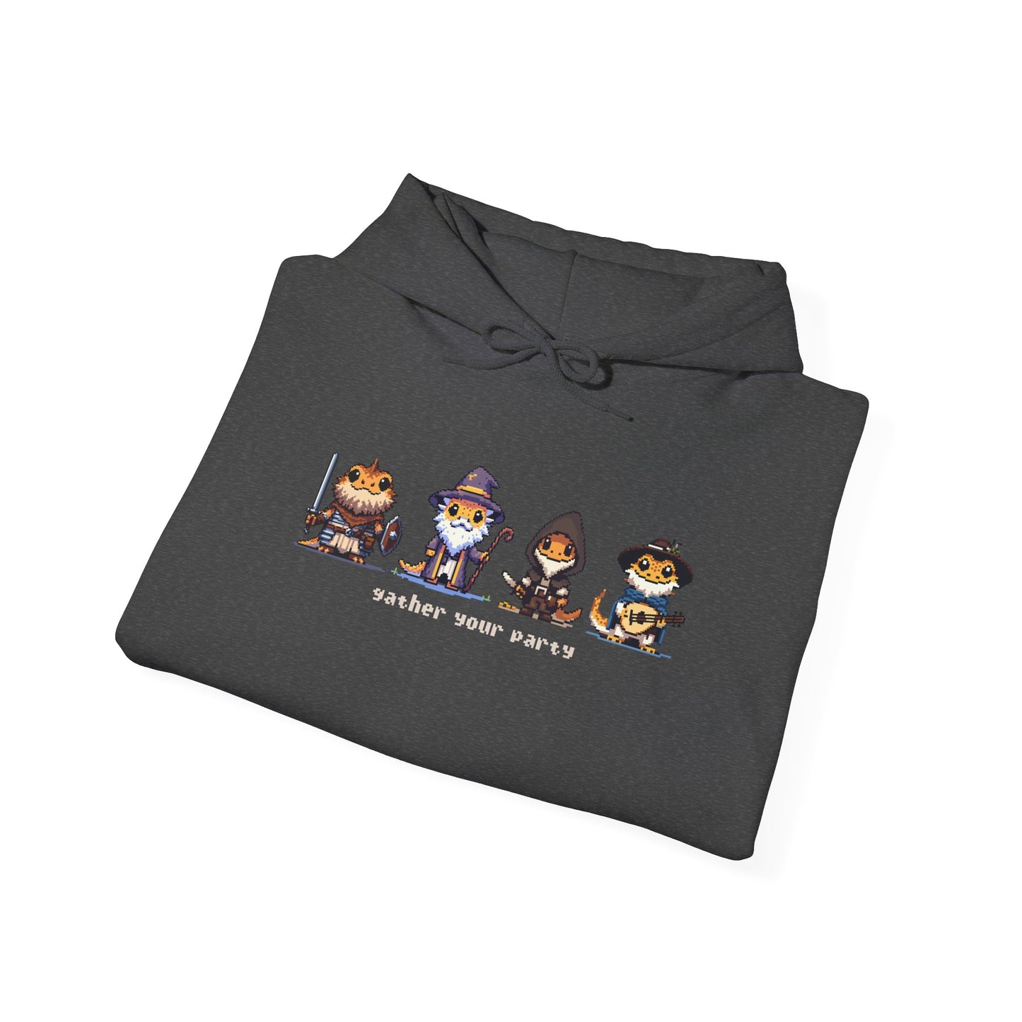 Bearded Dragon Hoodie, Gather Your Party Hoodie, Reptile DnD Hoodie, Pixel Art Hoodie, Fantasy Gamer Sweatshirt, Bearded Dragon Gift, RPG Hoodie