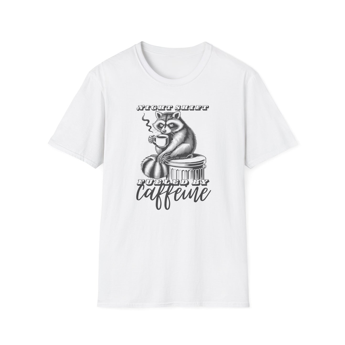 Raccoon Night Shift Caffeine T-Shirt, Funny Trash Panda Coffee Tee, Night Owl Raccoon Shirt, Midnight Worker Tee, Caffeine Lover Gift