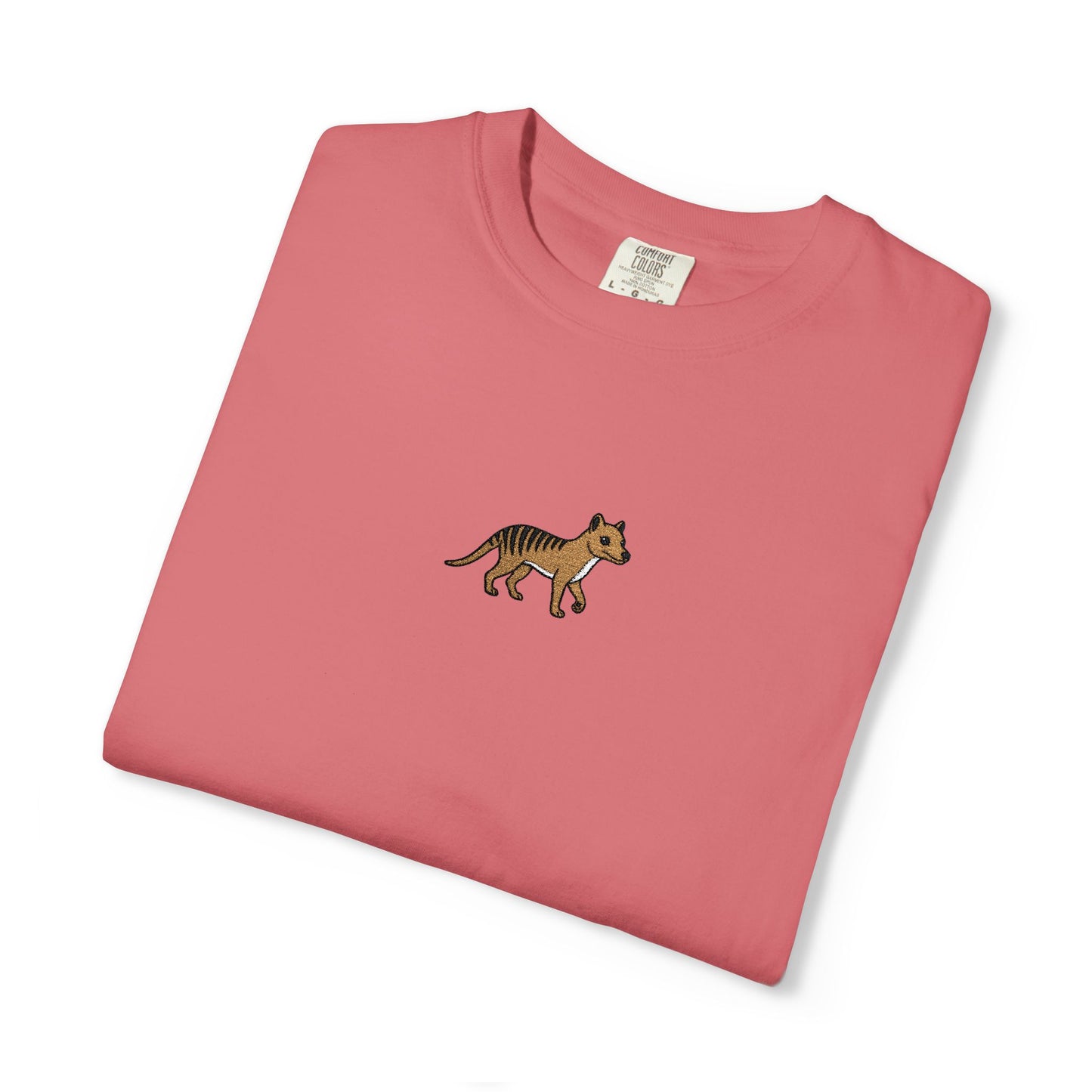Thylacine Embroidered Comfort Colors T-Shirt, Tasmanian Tiger Shirt, Extinct Animal Tee, Australian Wildlife Gift, Minimal Embroidered Shirt