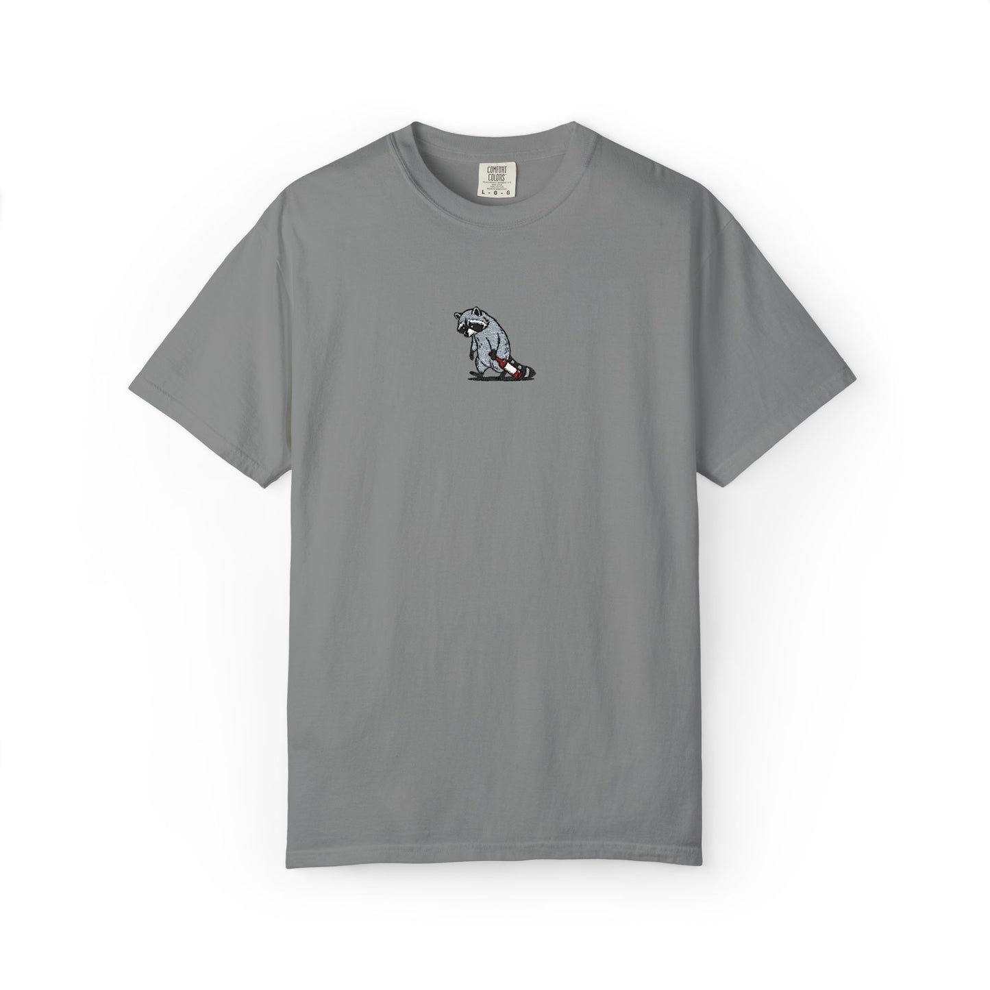 Raccoon Embroidered Comfort Colors T-Shirt, Tired Raccoon Shirt, Trash Panda Tee, Funny Animal Embroidery, Raccoon Lover Gift