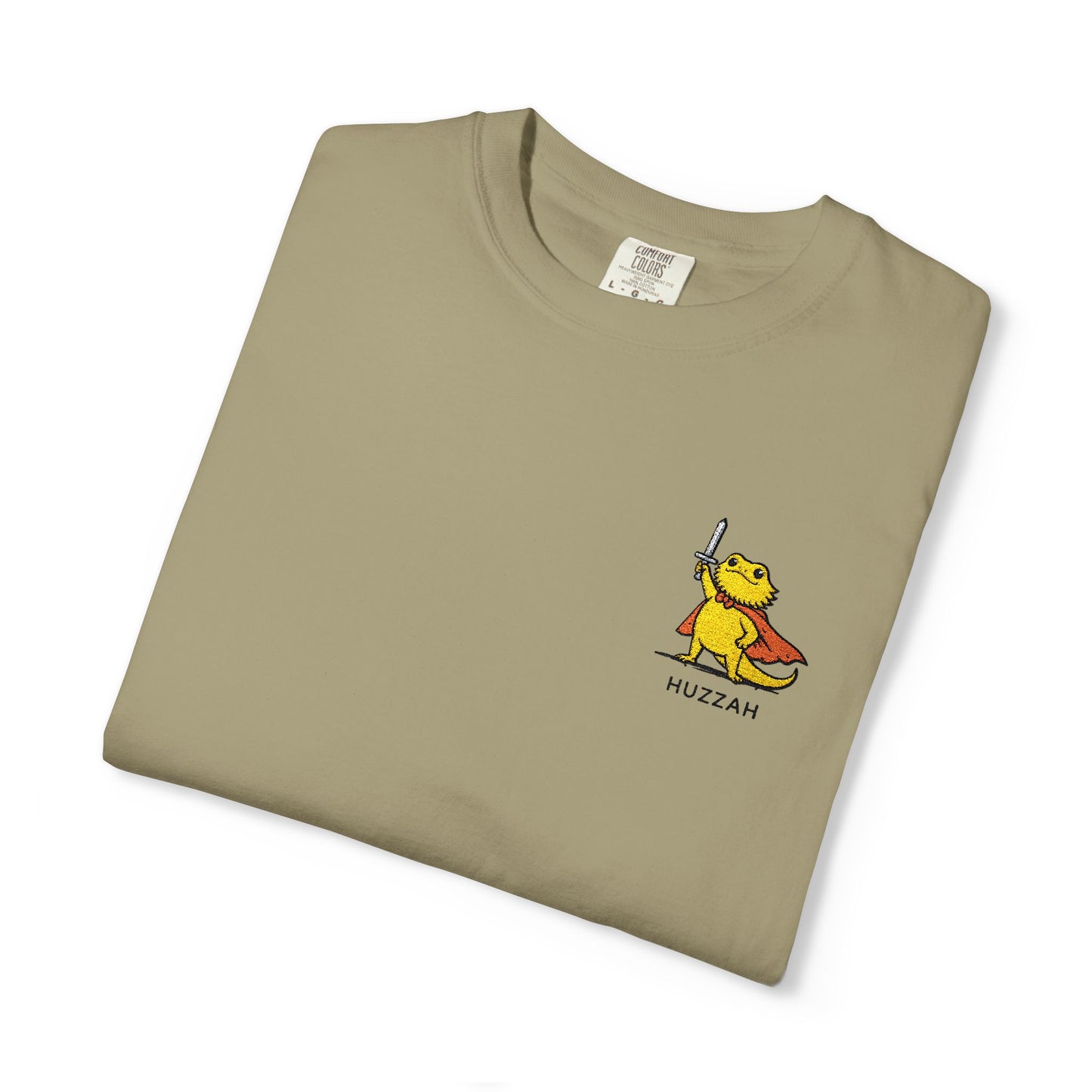Bearded Dragon Huzzah Embroidered Comfort Colors T-Shirt, Funny Bearded Dragon Shirt, Reptile Lover Gift, Cute Lizard Embroidery Tee