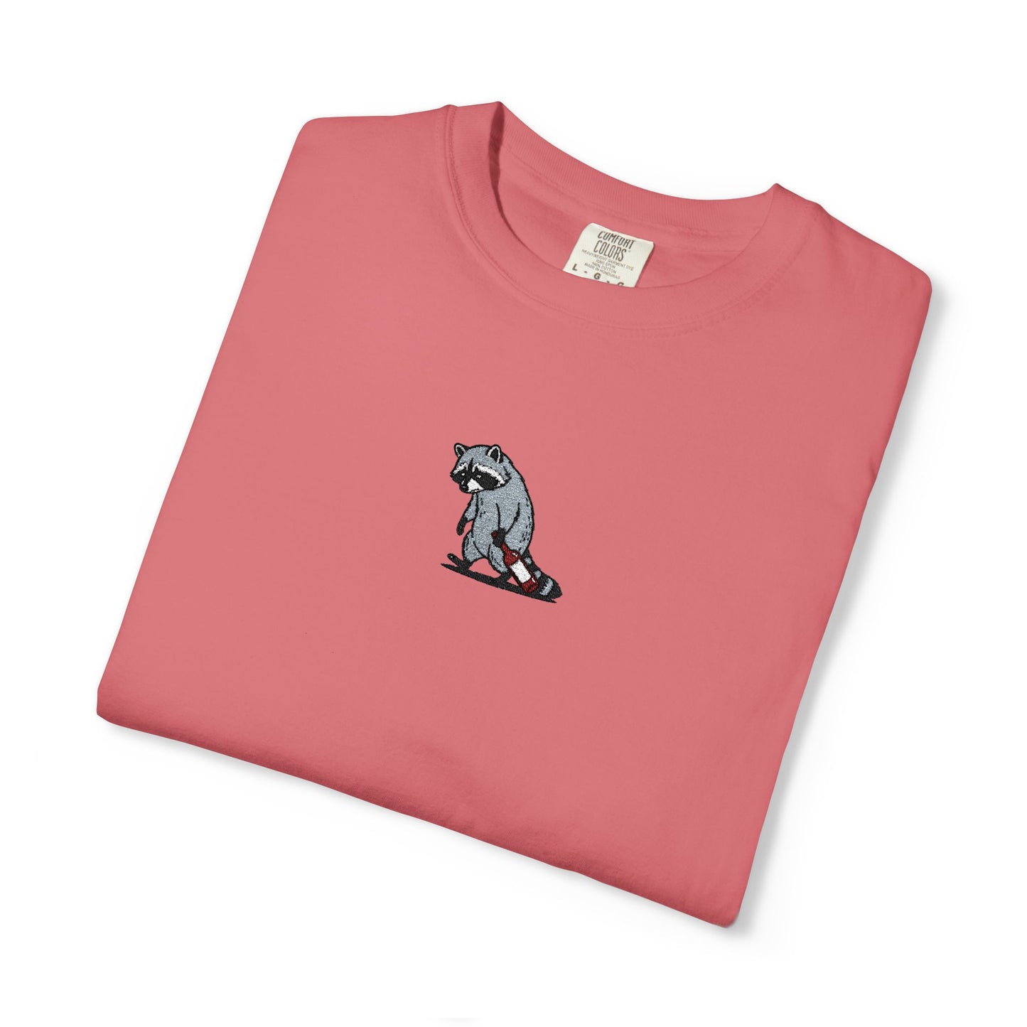 Raccoon Embroidered Comfort Colors T-Shirt, Tired Raccoon Shirt, Trash Panda Tee, Funny Animal Embroidery, Raccoon Lover Gift