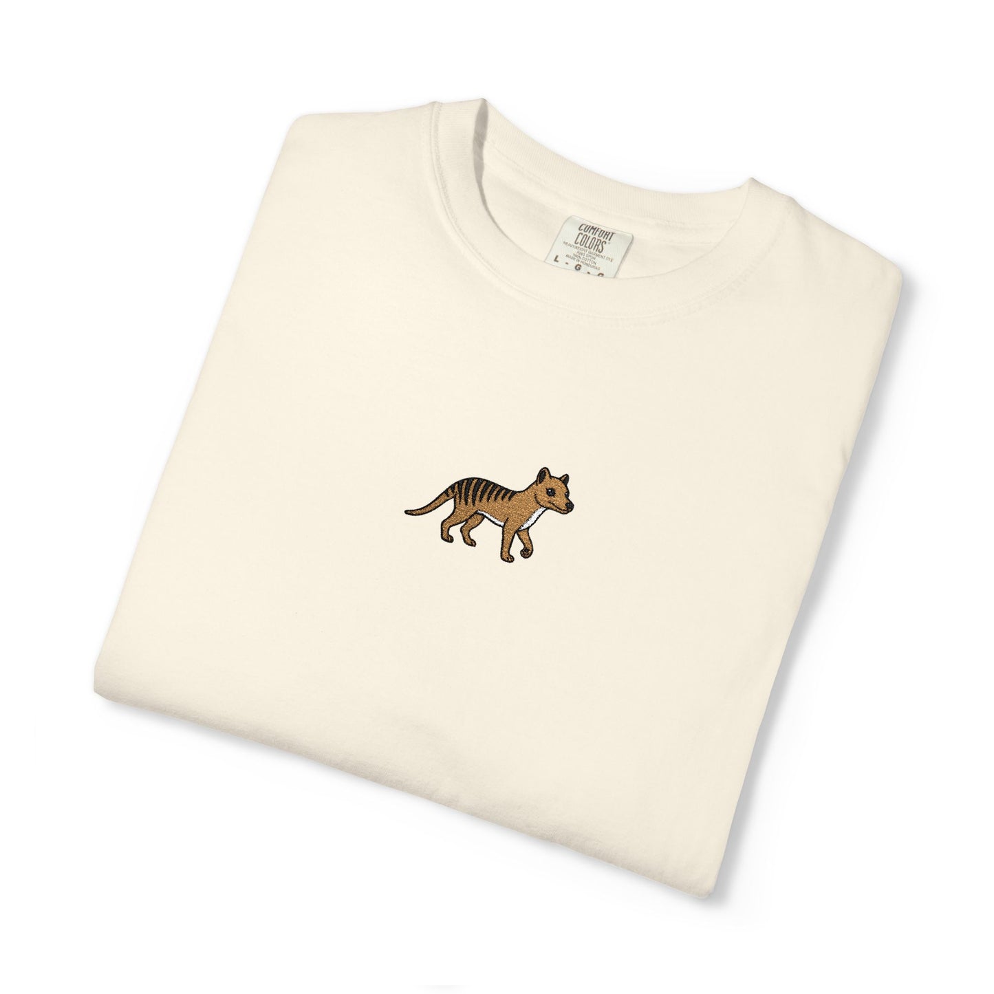 Thylacine Embroidered Comfort Colors T-Shirt, Tasmanian Tiger Shirt, Extinct Animal Tee, Australian Wildlife Gift, Minimal Embroidered Shirt