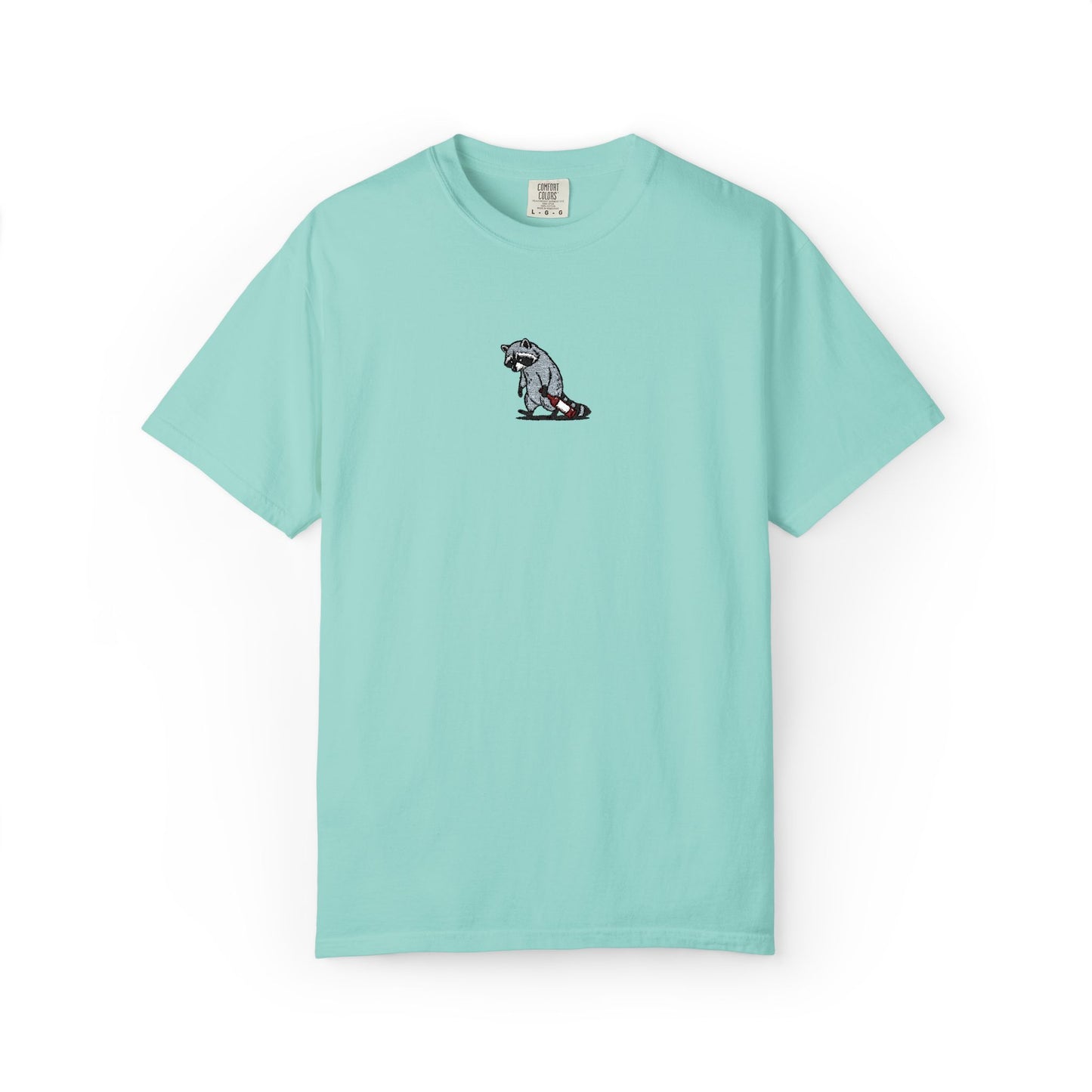 Raccoon Embroidered Comfort Colors T-Shirt, Tired Raccoon Shirt, Trash Panda Tee, Funny Animal Embroidery, Raccoon Lover Gift