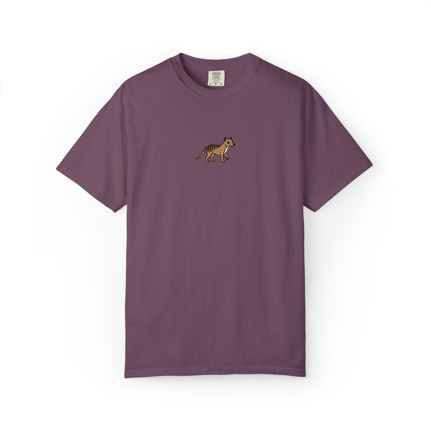 Thylacine Embroidered Comfort Colors T-Shirt, Tasmanian Tiger Shirt, Extinct Animal Tee, Australian Wildlife Gift, Minimal Embroidered Shirt