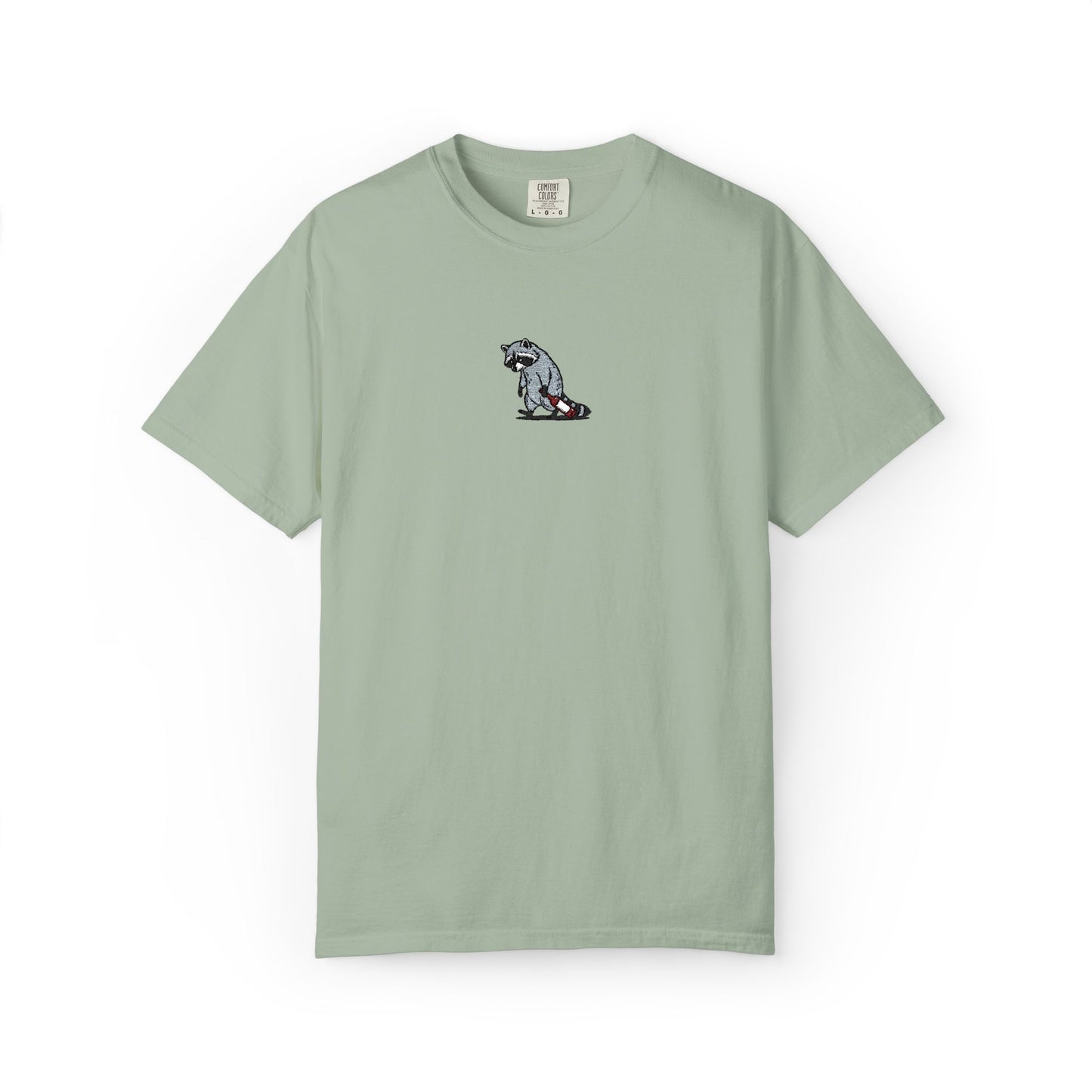 Raccoon Embroidered Comfort Colors T-Shirt, Tired Raccoon Shirt, Trash Panda Tee, Funny Animal Embroidery, Raccoon Lover Gift