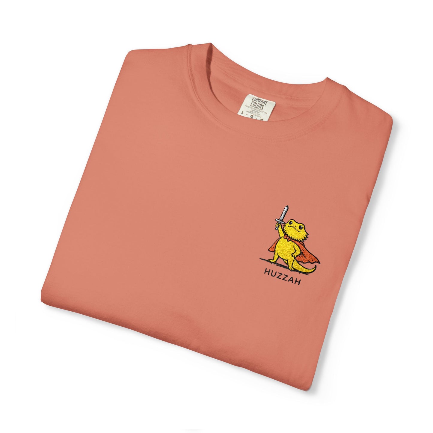 Bearded Dragon Huzzah Embroidered Comfort Colors T-Shirt, Funny Bearded Dragon Shirt, Reptile Lover Gift, Cute Lizard Embroidery Tee