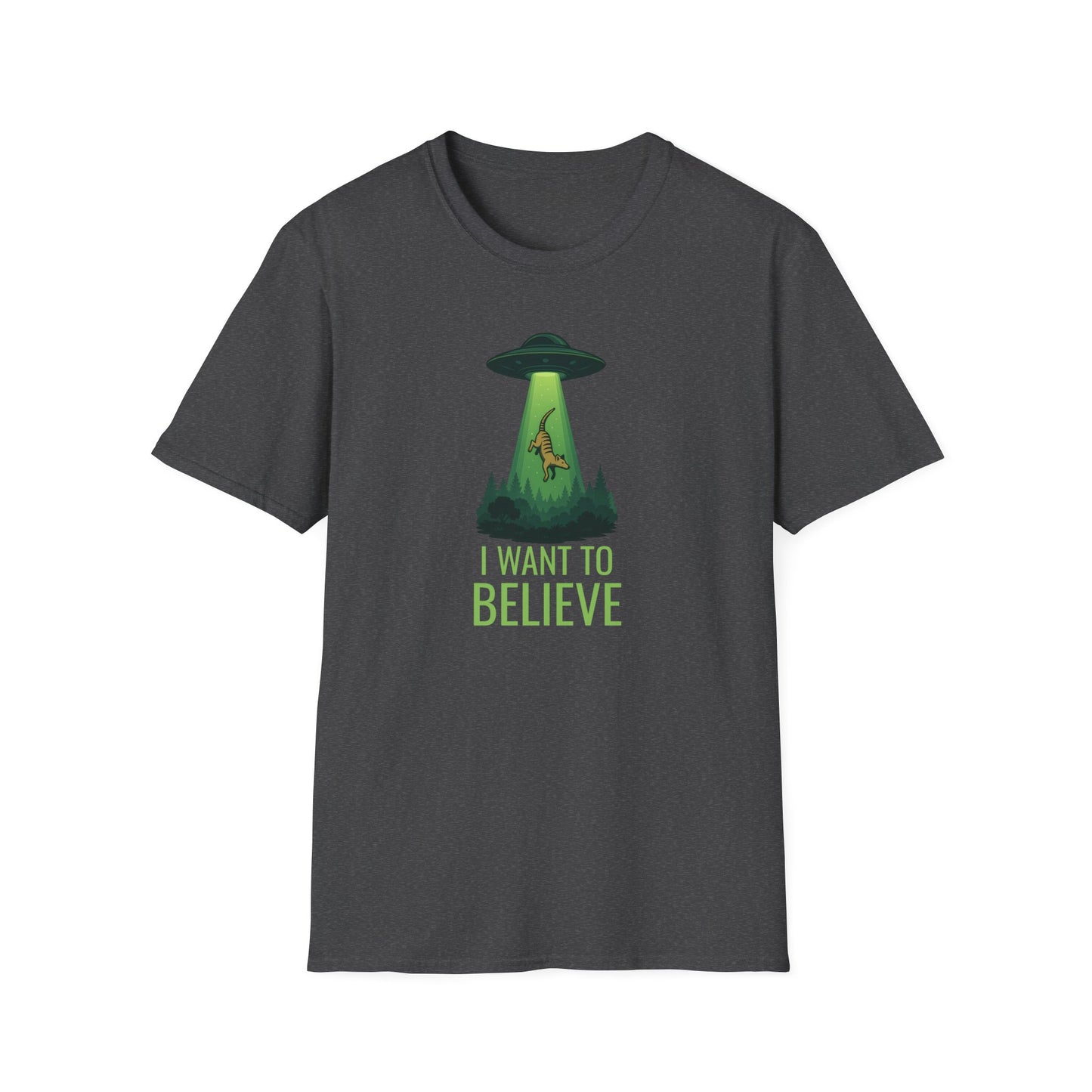 Thylacine UFO T-Shirt, I Want To Believe Shirt, Tasmanian Tiger Tee, Cryptid Alien Shirt, Australian Paranormal T-Shirt