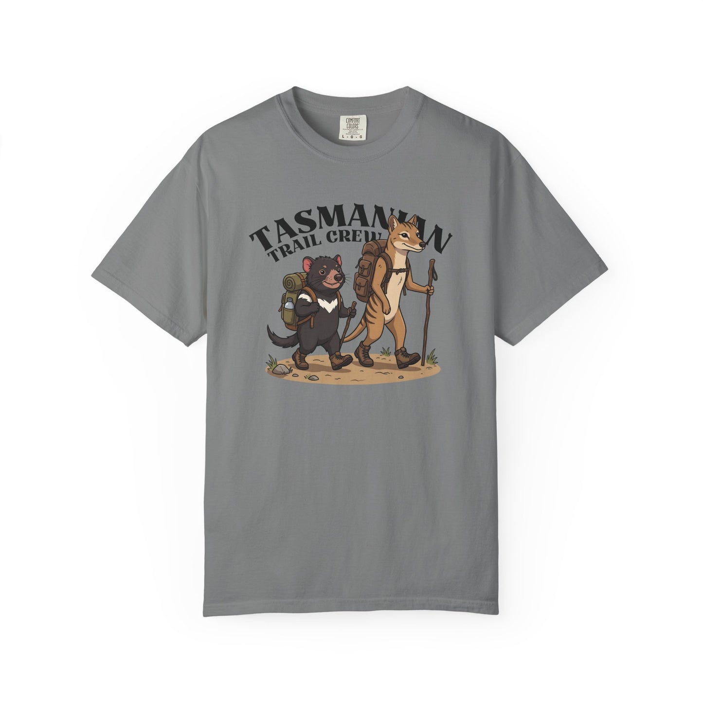 Tasmanian Trail Crew Shirt, Comfort Colors Hiking Tee, Tasmanian Devil and Thylacine T Shirt, Australian Wildlife Shirt, Hiking Gift