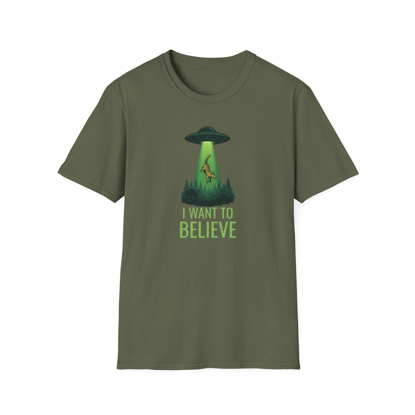 Thylacine UFO T-Shirt, I Want To Believe Shirt, Tasmanian Tiger Tee, Cryptid Alien Shirt, Australian Paranormal T-Shirt