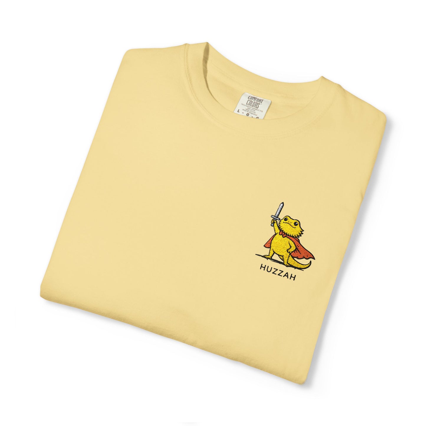 Bearded Dragon Huzzah Embroidered Comfort Colors T-Shirt, Funny Bearded Dragon Shirt, Reptile Lover Gift, Cute Lizard Embroidery Tee