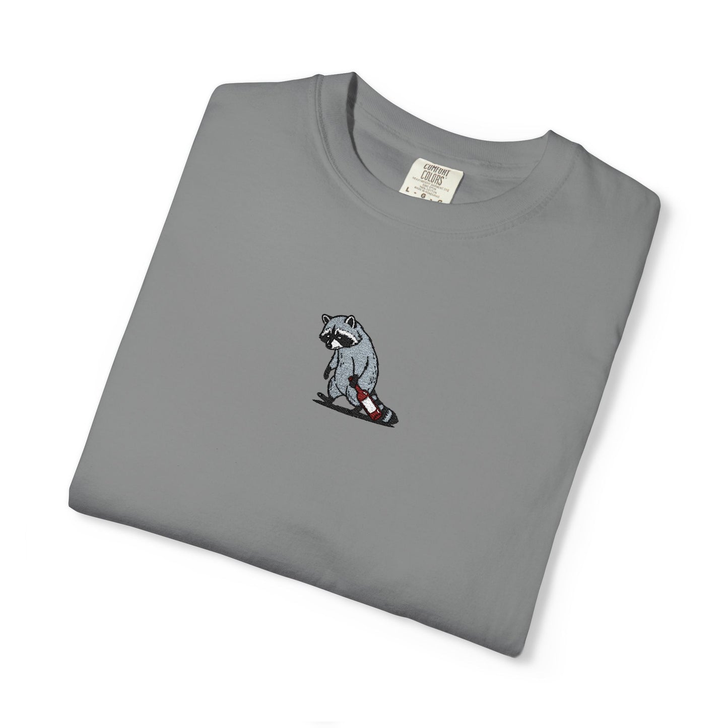 Raccoon Embroidered Comfort Colors T-Shirt, Tired Raccoon Shirt, Trash Panda Tee, Funny Animal Embroidery, Raccoon Lover Gift
