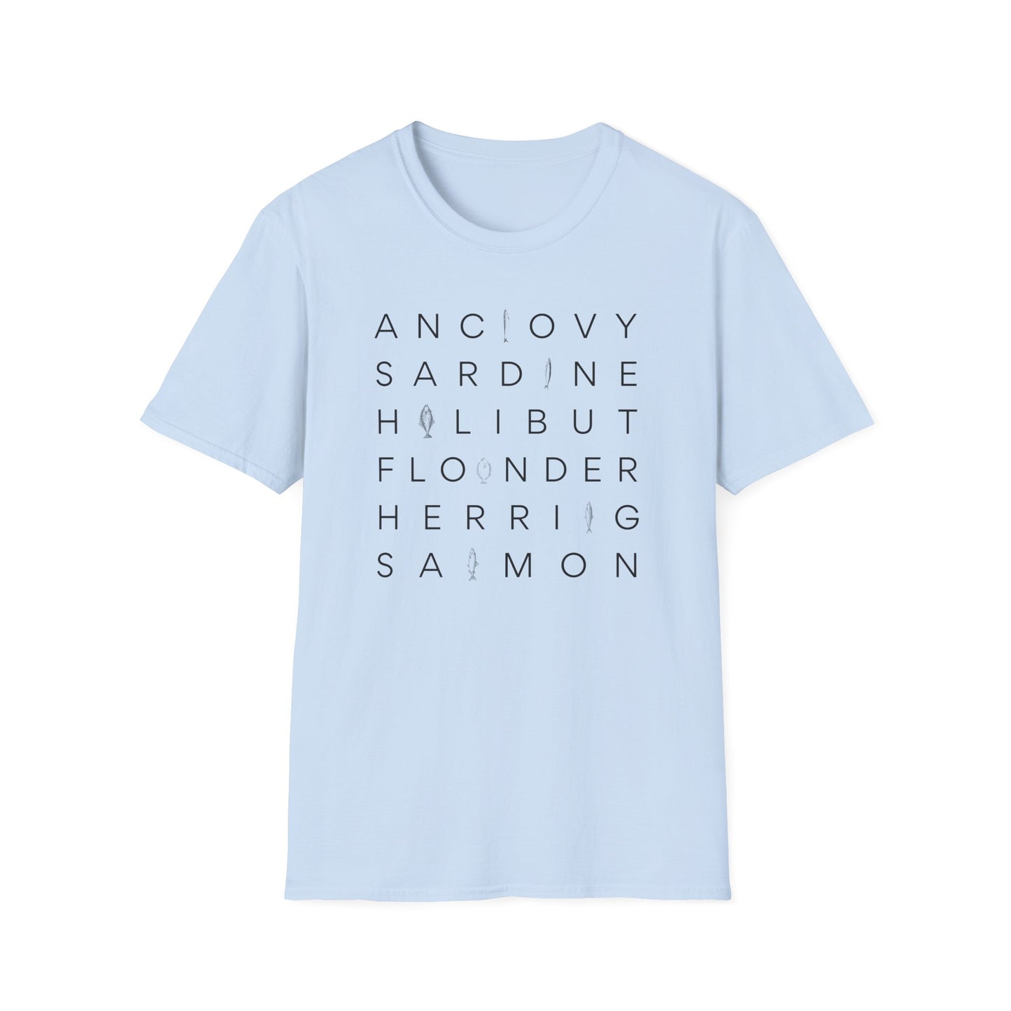 Fish T-Shirt, Anchovy Sardine Halibut Flounder Herring Salmon Shirt, Seafood Lover Tee, Fishing Gift, Ocean Animal Graphic Shirt