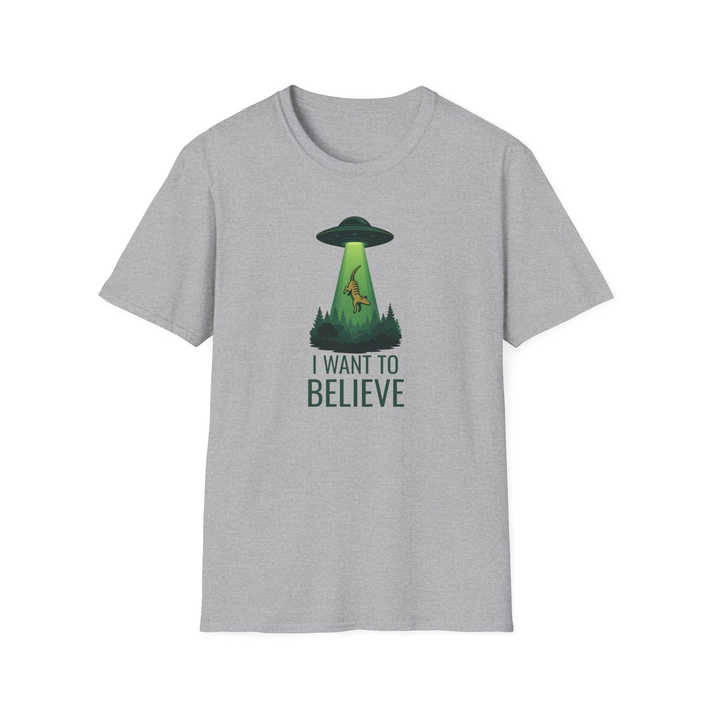 Thylacine UFO T-Shirt, I Want To Believe Shirt, Tasmanian Tiger Tee, Cryptid Alien Shirt, Australian Paranormal T-Shirt