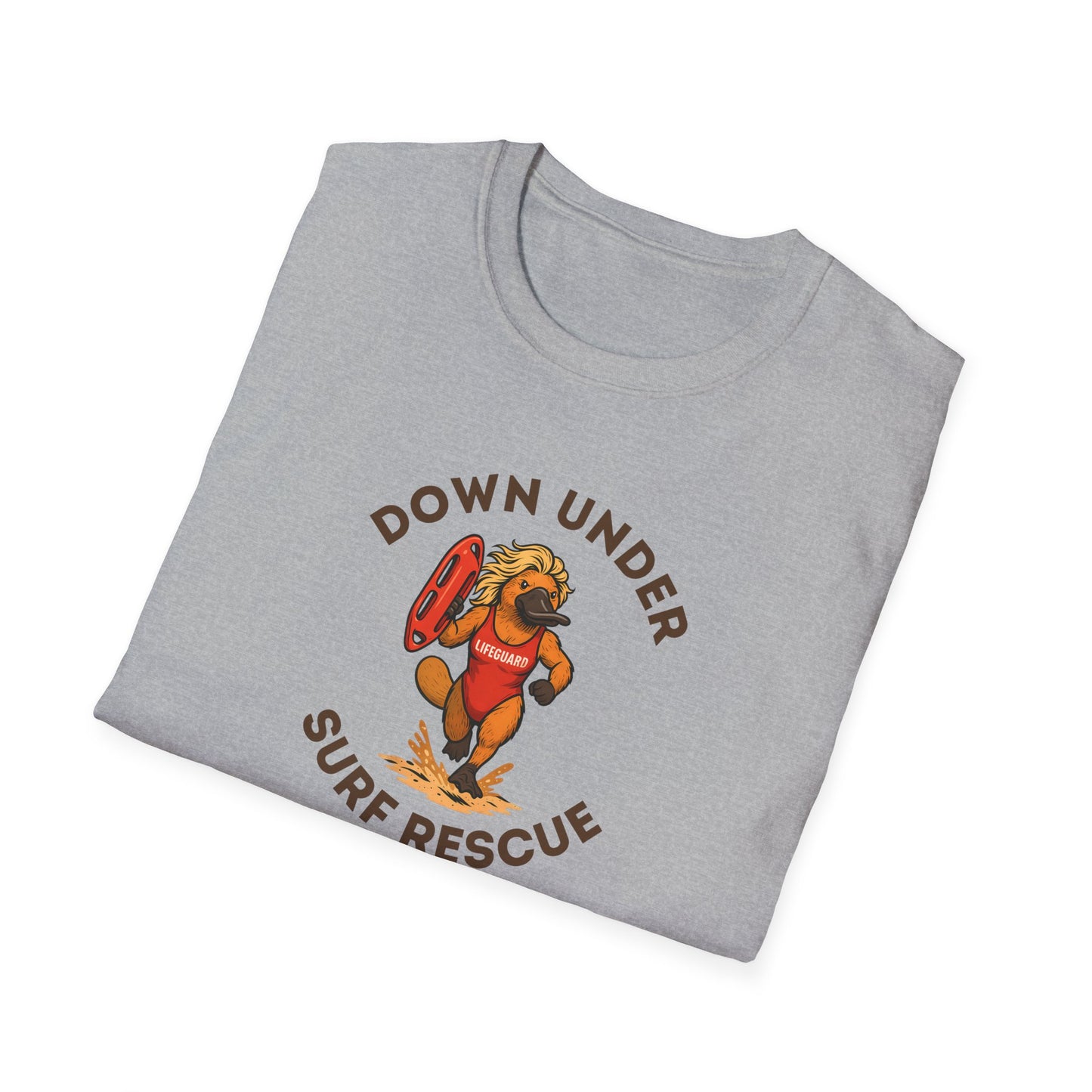 Down Under Surf Rescue T-Shirt, Platypus Lifeguard Tee, Australian Beach Shirt, Aussie Surf Tee, Platypus Graphic T-Shirt, Coastal Australia Shirt, Funny Aussie Tee