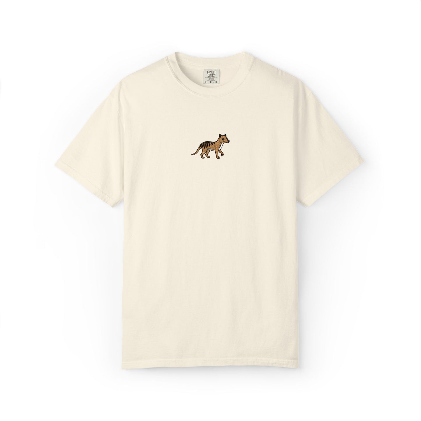 Thylacine Embroidered Comfort Colors T-Shirt, Tasmanian Tiger Shirt, Extinct Animal Tee, Australian Wildlife Gift, Minimal Embroidered Shirt
