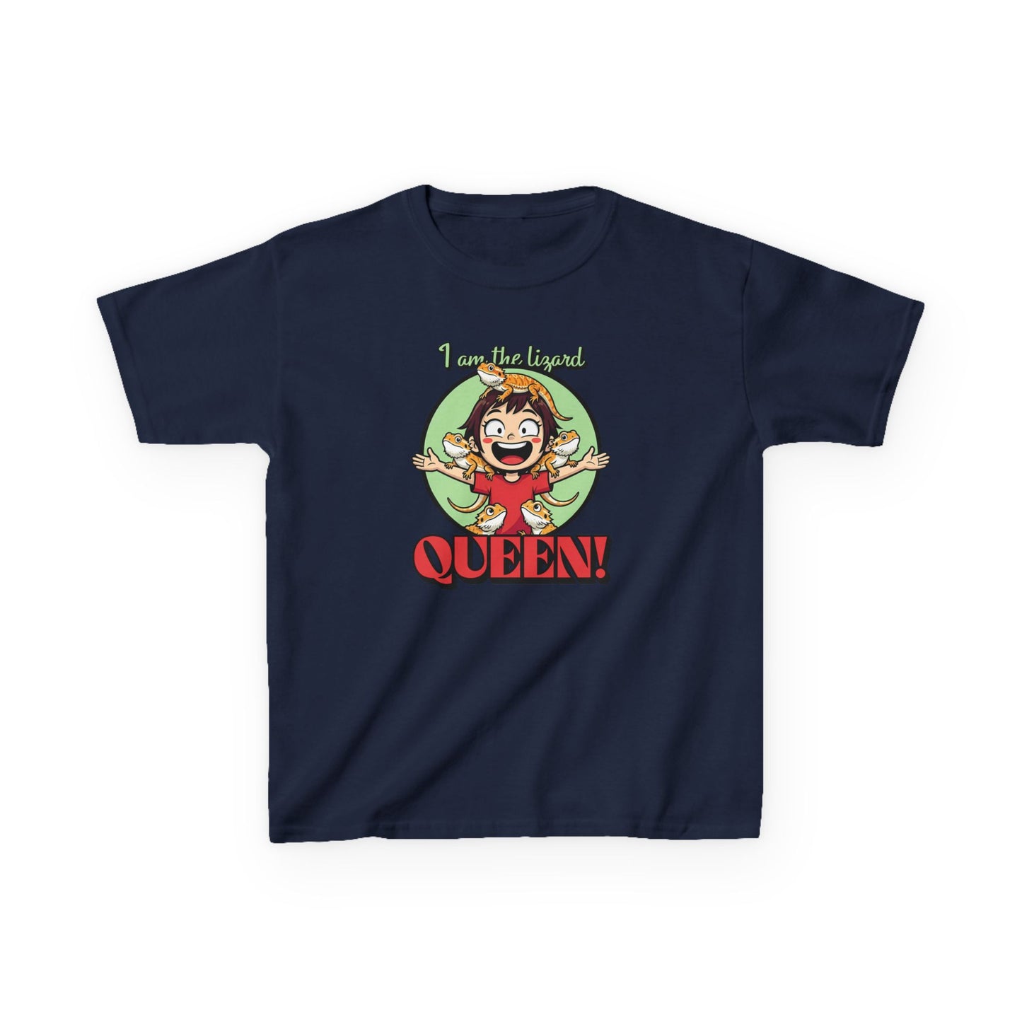 I Am the Lizard Queen Kids T-Shirt | Funny Reptile Shirt for Kids | Lizard Lover Tee | Animal Humor Top | Bearded Dragon
