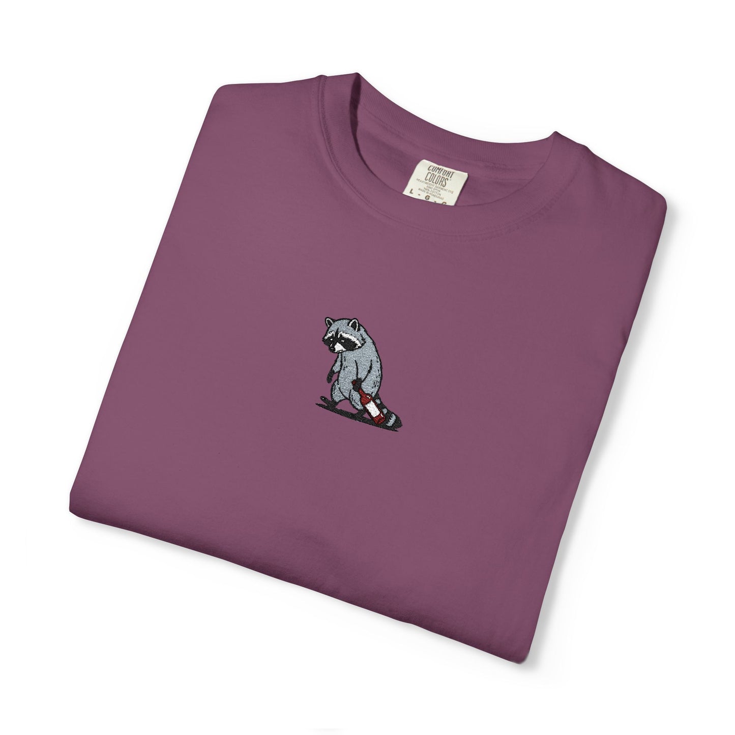 Raccoon Embroidered Comfort Colors T-Shirt, Tired Raccoon Shirt, Trash Panda Tee, Funny Animal Embroidery, Raccoon Lover Gift