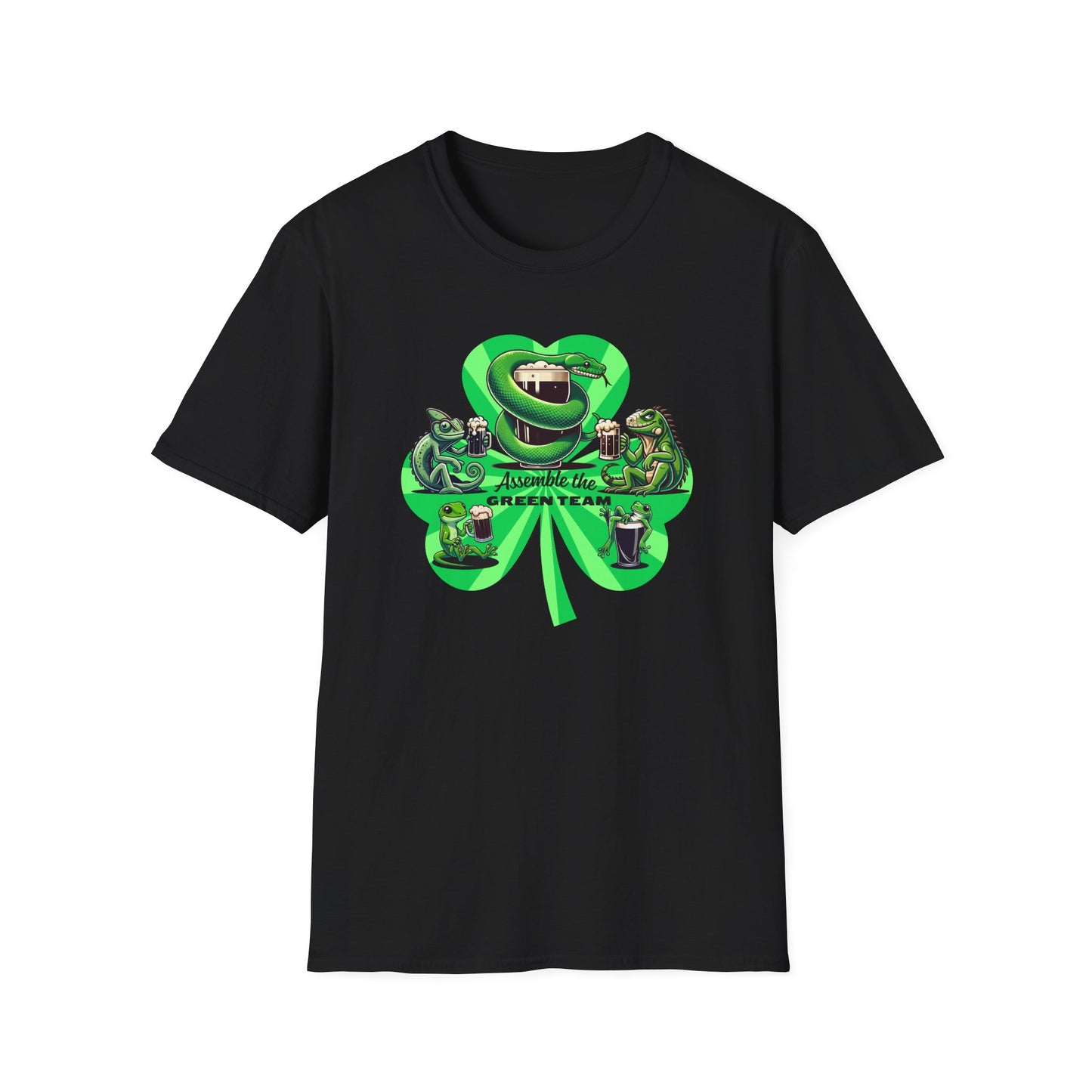 Green Reptiles St Patrick’s Day T-Shirt, Assemble The Green Team Shirt, Reptile Lover Tee, Frog Snake Lizard Party Shirt, St Paddy’s Day Tee