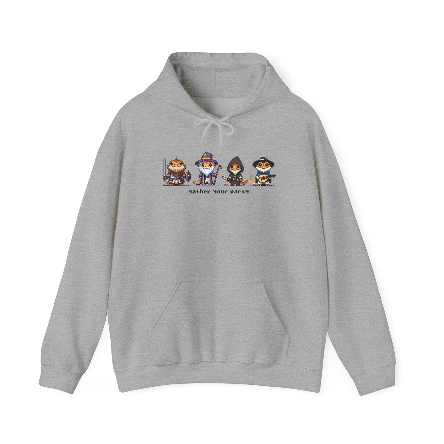 Bearded Dragon Hoodie, Gather Your Party Hoodie, Reptile DnD Hoodie, Pixel Art Hoodie, Fantasy Gamer Sweatshirt, Bearded Dragon Gift, RPG Hoodie