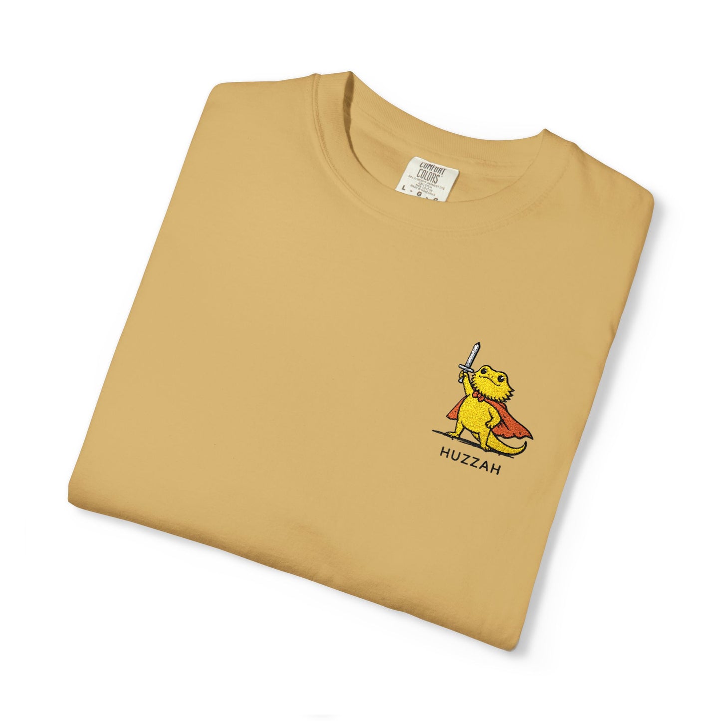 Bearded Dragon Huzzah Embroidered Comfort Colors T-Shirt, Funny Bearded Dragon Shirt, Reptile Lover Gift, Cute Lizard Embroidery Tee
