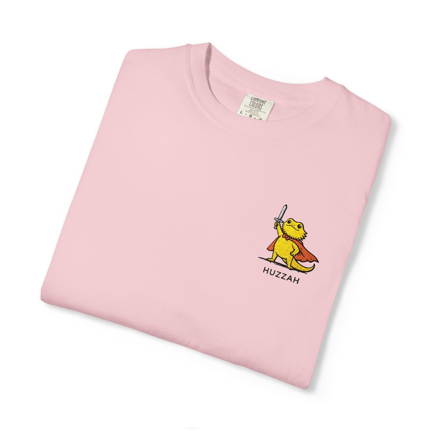 Bearded Dragon Huzzah Embroidered Comfort Colors T-Shirt, Funny Bearded Dragon Shirt, Reptile Lover Gift, Cute Lizard Embroidery Tee