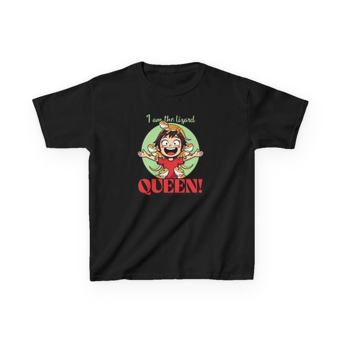 I Am the Lizard Queen Kids T-Shirt | Funny Reptile Shirt for Kids | Lizard Lover Tee | Animal Humor Top | Bearded Dragon