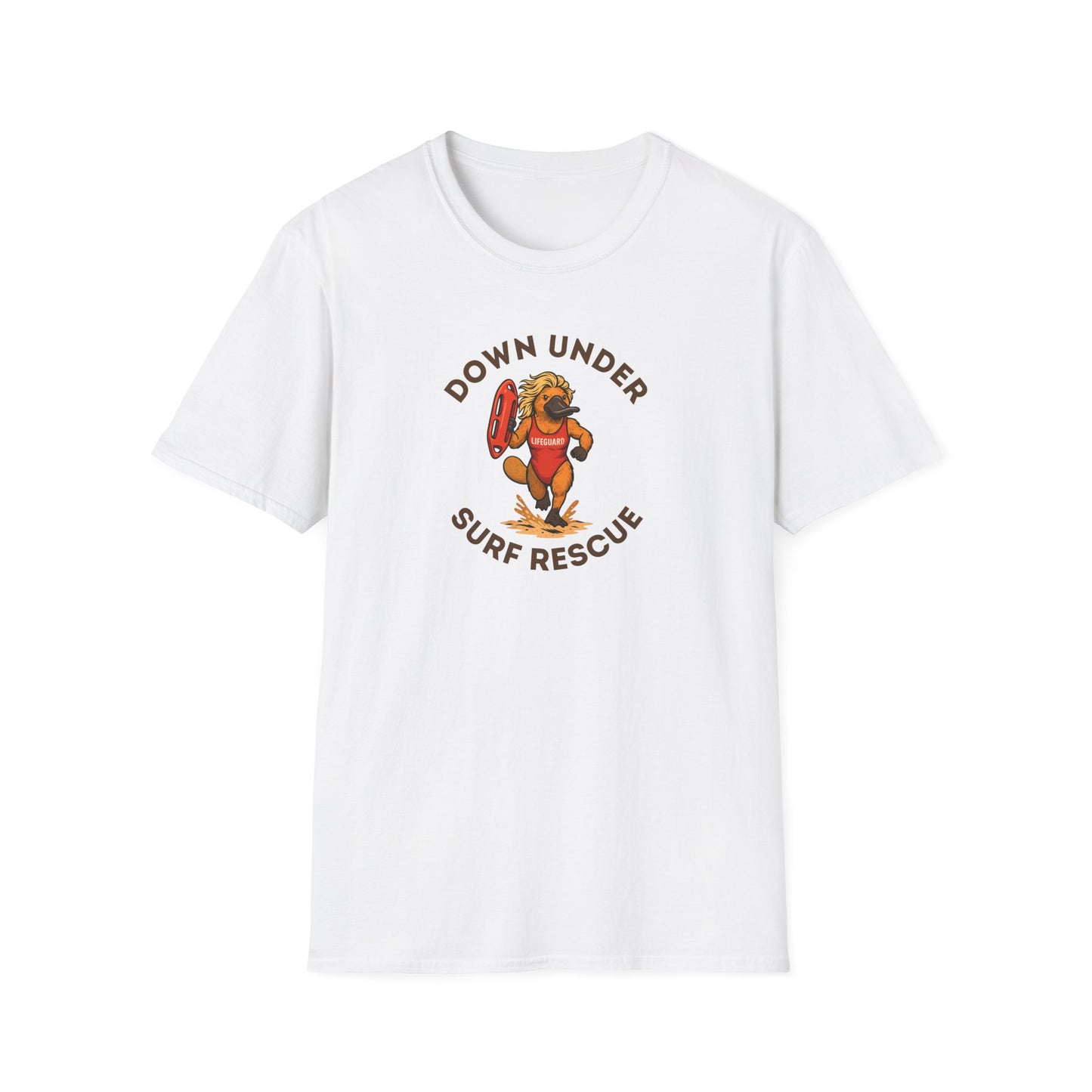 Down Under Surf Rescue T-Shirt, Platypus Lifeguard Tee, Australian Beach Shirt, Aussie Surf Tee, Platypus Graphic T-Shirt, Coastal Australia Shirt, Funny Aussie Tee