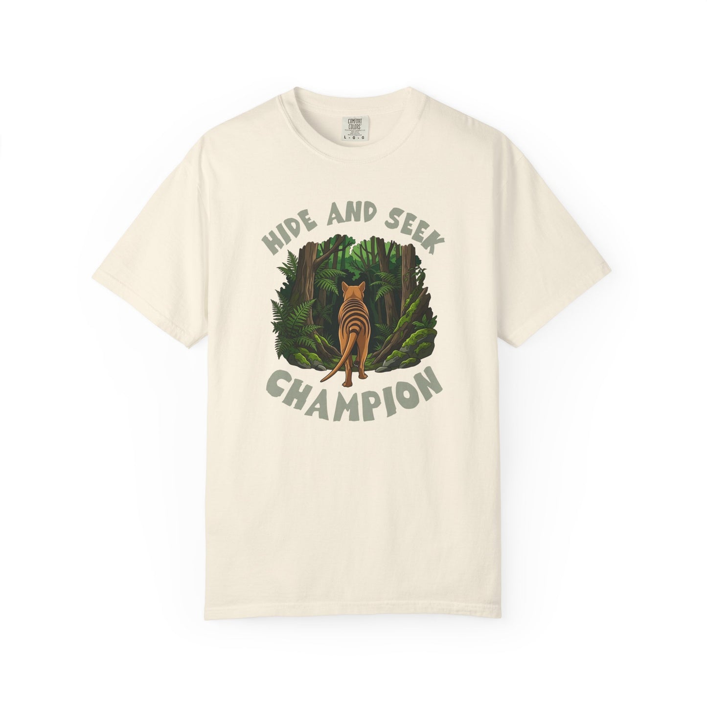 Thylacine Hide and Seek Champion Shirt, Comfort Colors Tasmanian Tiger Tee, Extinct Animal Shirt, Australian Wildlife Gift, Nature Lover Tee