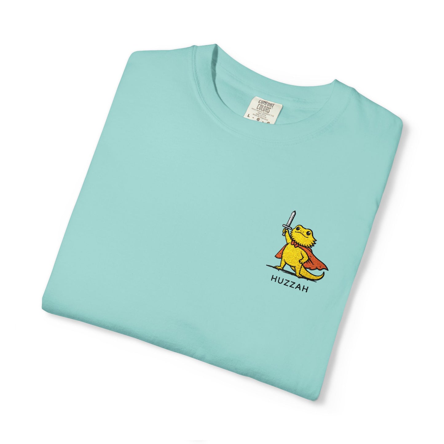 Bearded Dragon Huzzah Embroidered Comfort Colors T-Shirt, Funny Bearded Dragon Shirt, Reptile Lover Gift, Cute Lizard Embroidery Tee