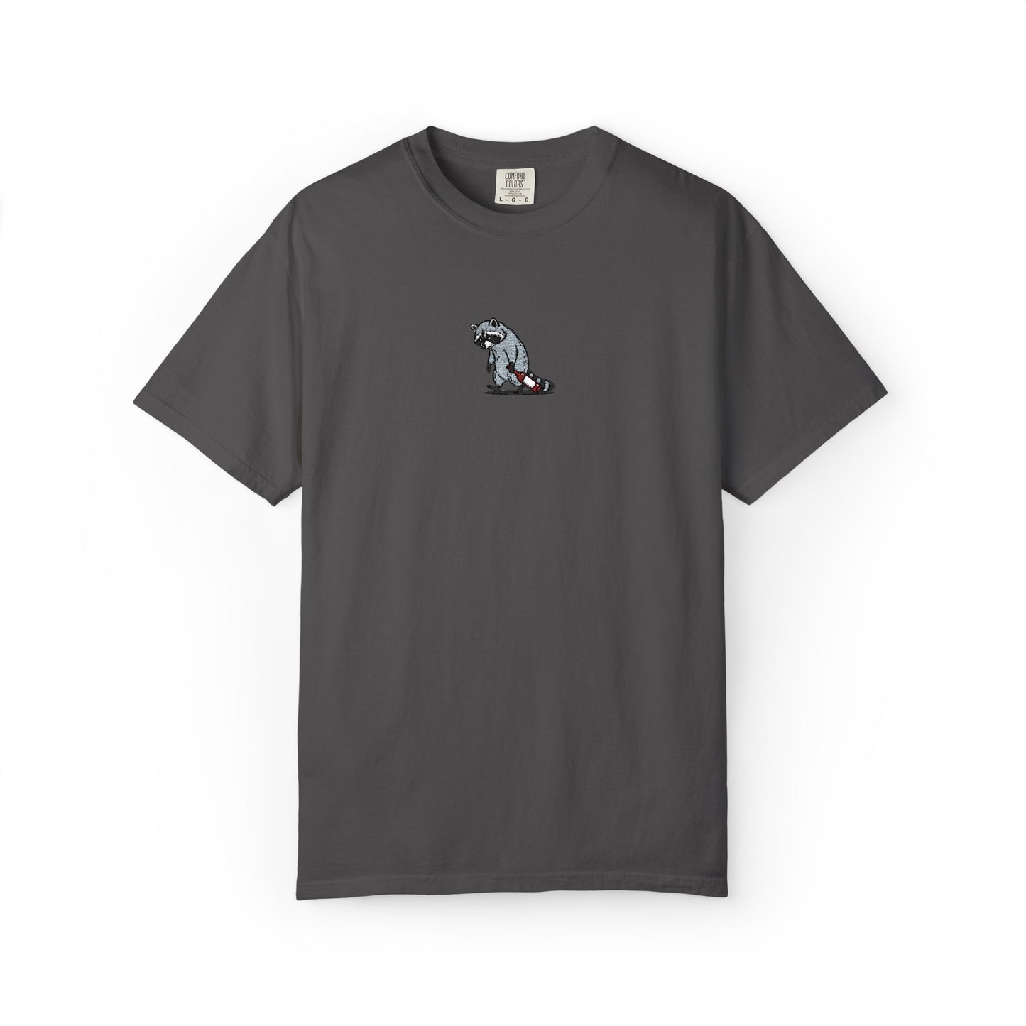 Raccoon Embroidered Comfort Colors T-Shirt, Tired Raccoon Shirt, Trash Panda Tee, Funny Animal Embroidery, Raccoon Lover Gift