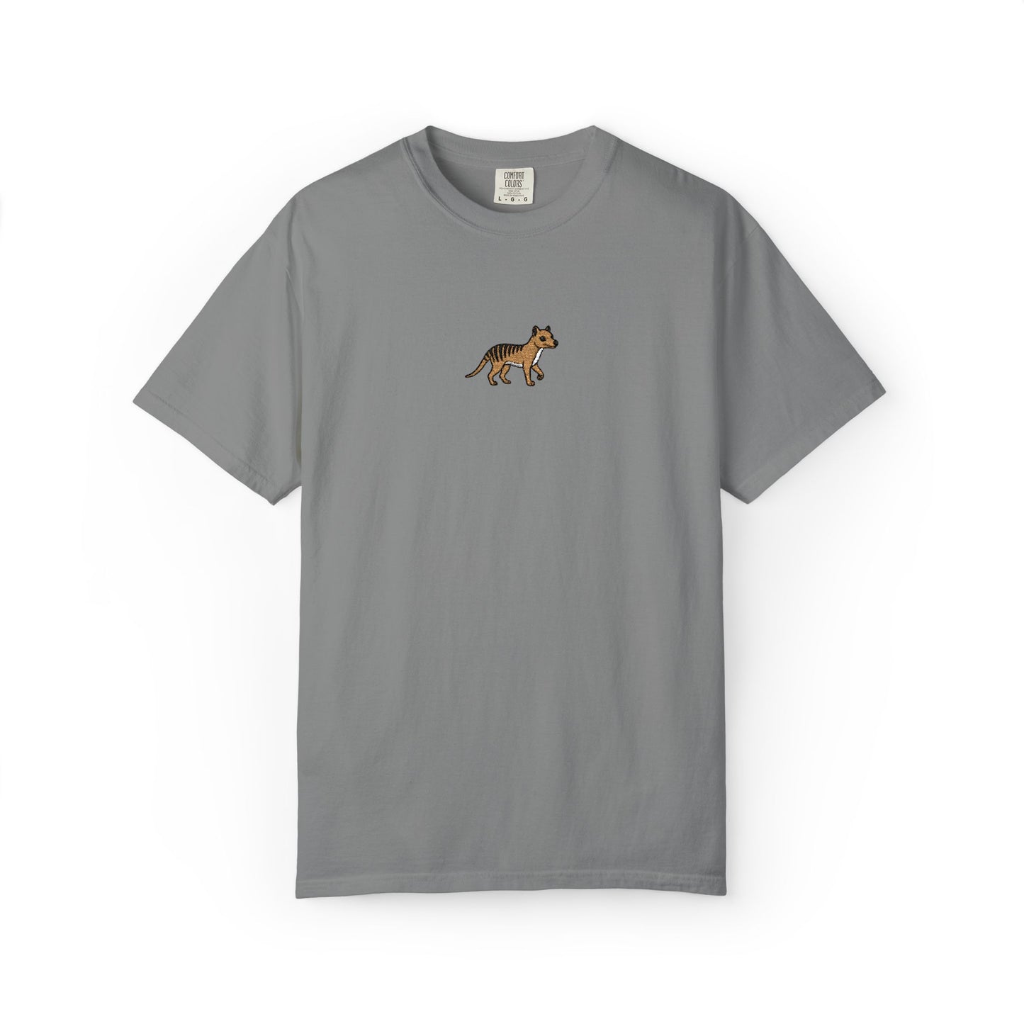 Thylacine Embroidered Comfort Colors T-Shirt, Tasmanian Tiger Shirt, Extinct Animal Tee, Australian Wildlife Gift, Minimal Embroidered Shirt