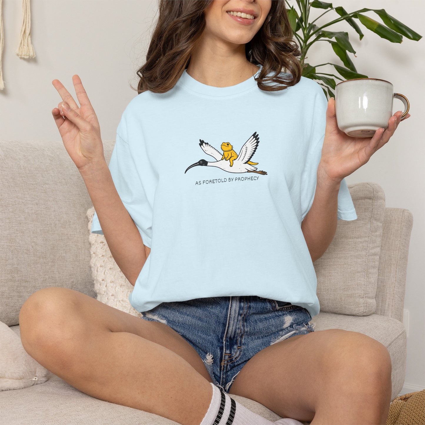 Bearded Dragon Riding Ibis Shirt, As Foretold By Prophecy Tee, Funny Australian Animal Shirt, Bin Chicken Meme Shirt, Comfort Colors Tee