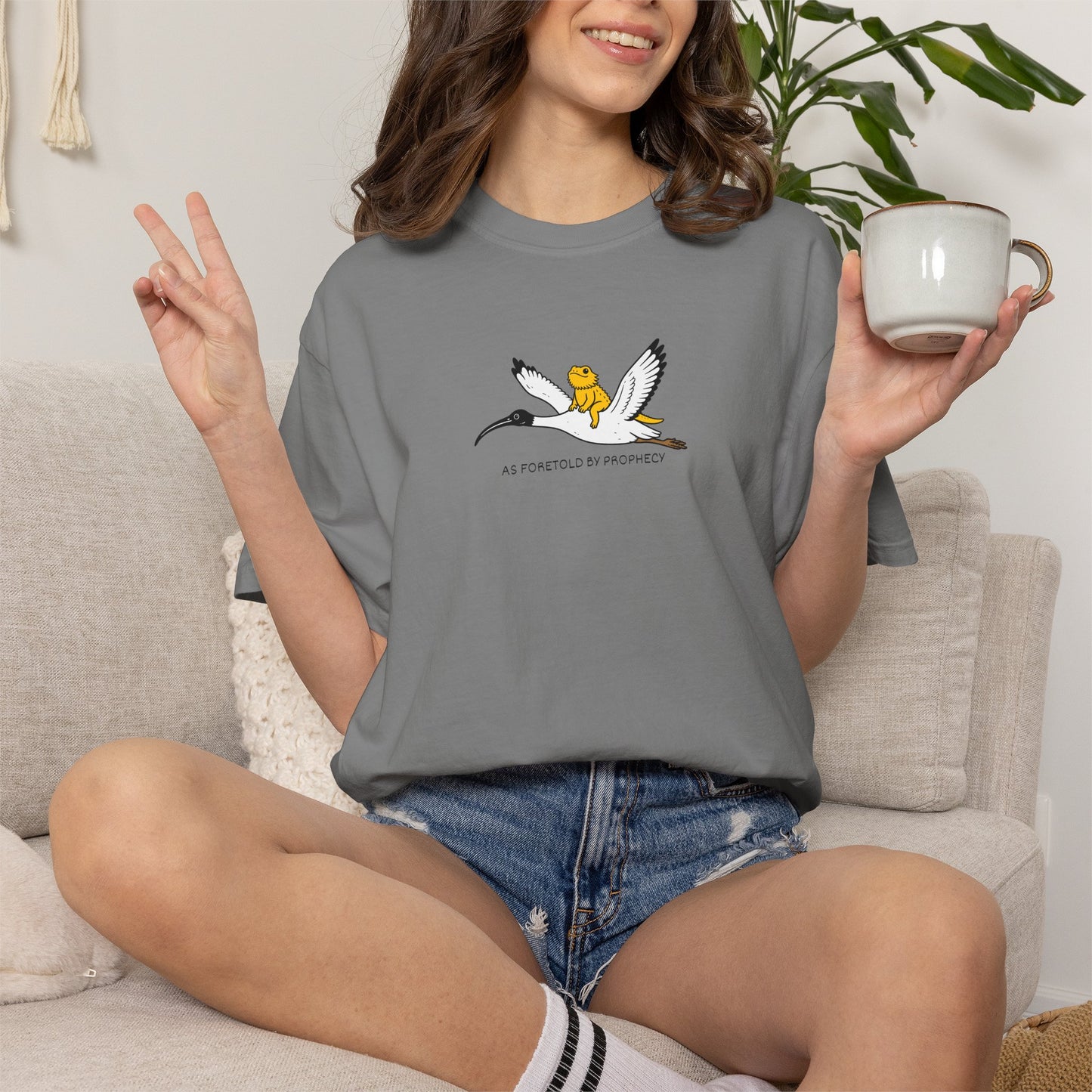 Bearded Dragon Riding Ibis Shirt, As Foretold By Prophecy Tee, Funny Australian Animal Shirt, Bin Chicken Meme Shirt, Comfort Colors Tee