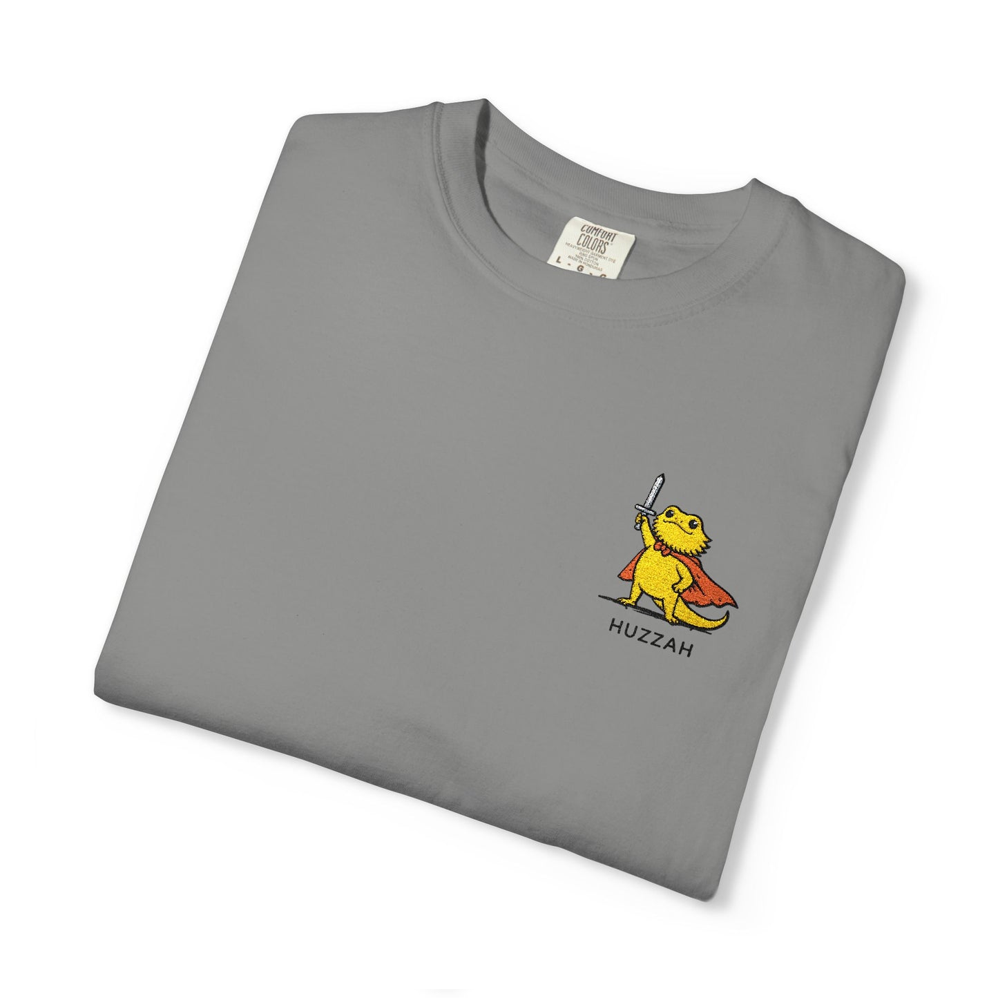 Bearded Dragon Huzzah Embroidered Comfort Colors T-Shirt, Funny Bearded Dragon Shirt, Reptile Lover Gift, Cute Lizard Embroidery Tee